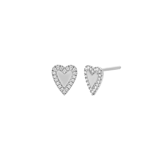 Diamond Heart Earrings - 14K White Gold Earrings 14K Solid Gold 