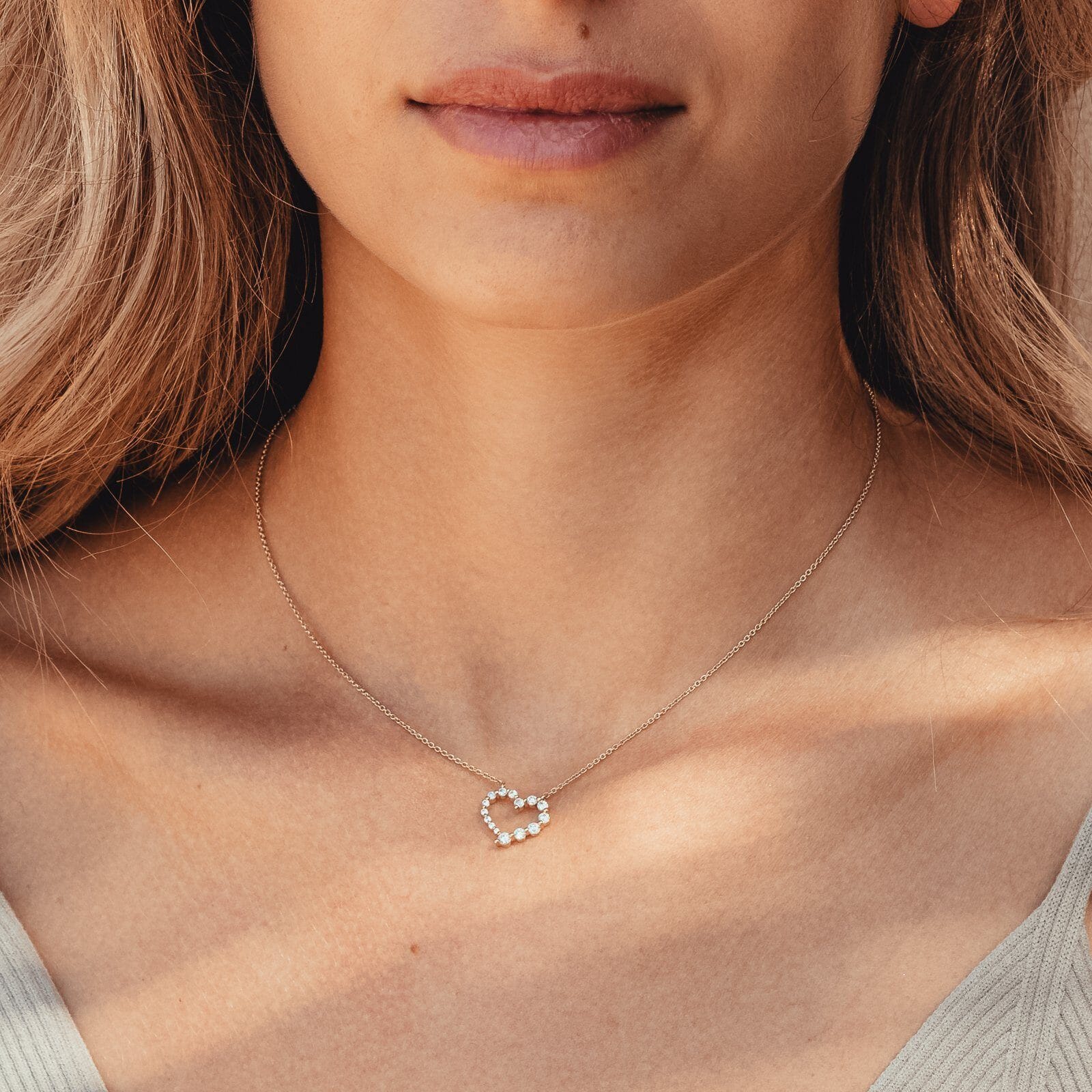 Diamond Heart Pendant - 14K Rose Gold Necklaces magal-dev 