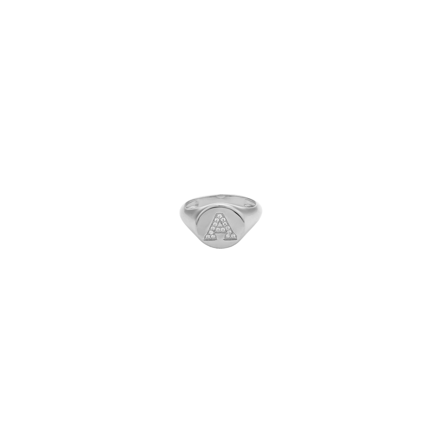 Diamond Initial Signet Ring - 14K White Gold Rings magal-dev US 4 