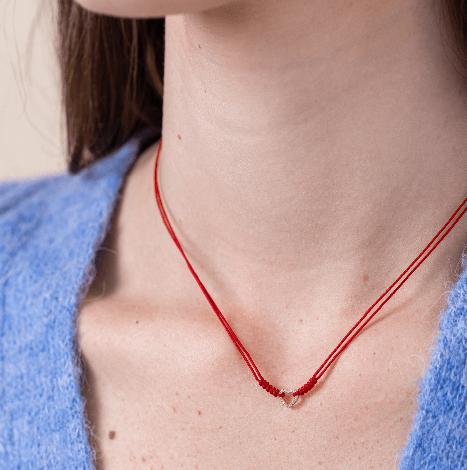 Diamond Outline Heart String of Love Necklace - 14K Rose Gold Necklaces 14K Solid Gold 