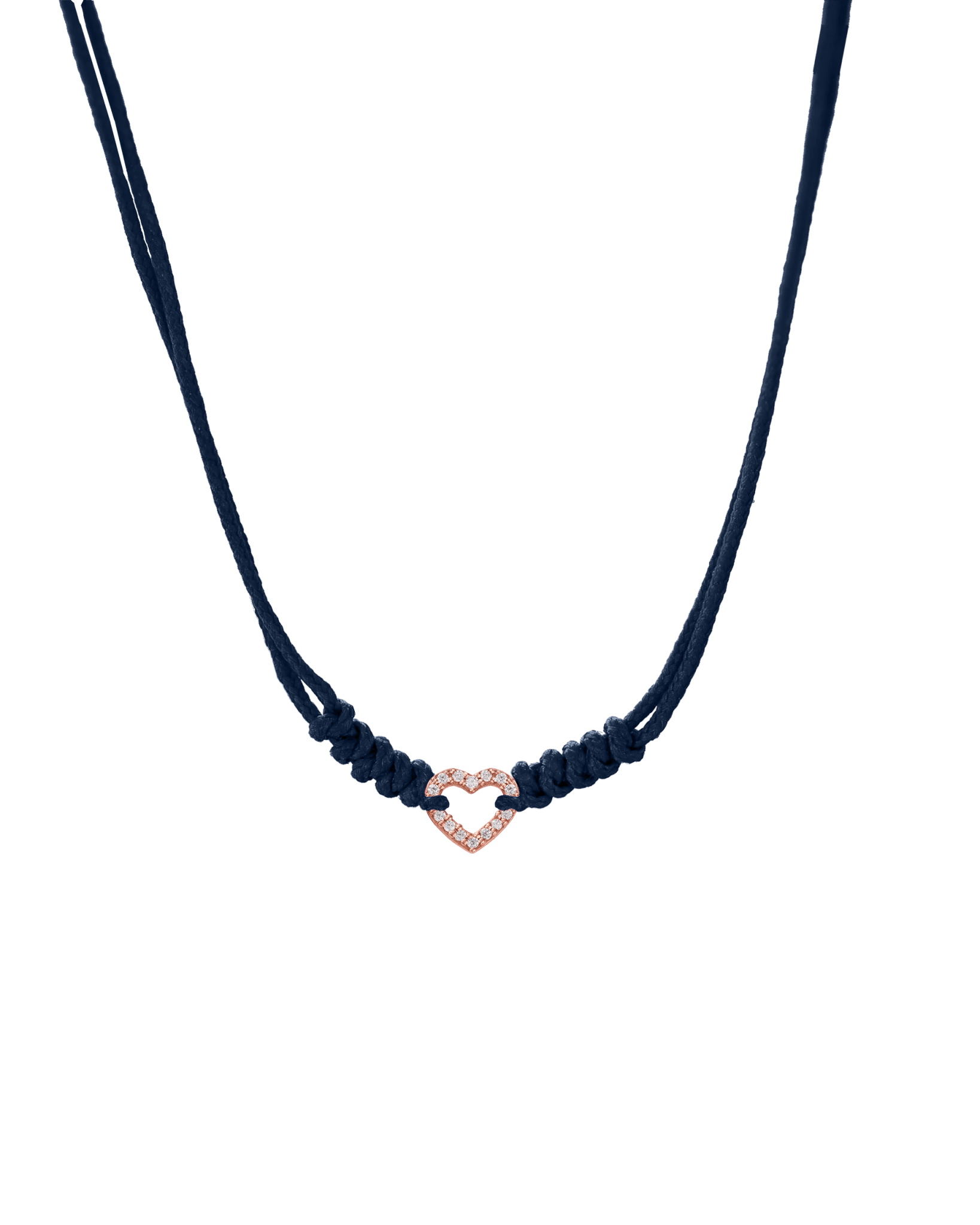 Diamond Outline Heart String of Love Necklace - 14K Rose Gold Necklaces 14K Solid Gold Navy Blue 