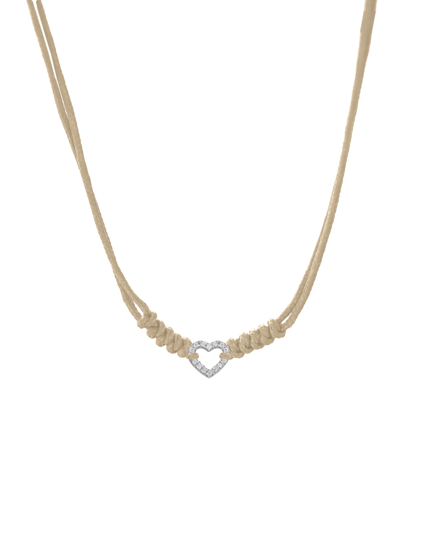 Diamond Outline Heart String of Love Necklace - 14K White Gold Necklaces 14K Solid Gold Beige 