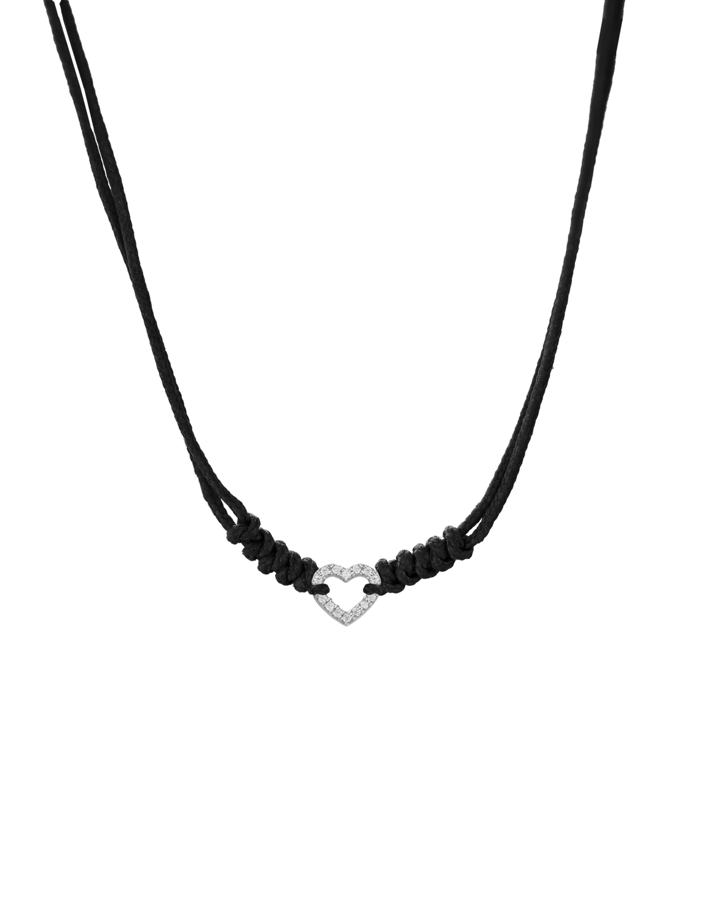 Diamond Outline Heart String of Love Necklace - 14K White Gold Necklaces 14K Solid Gold Black 