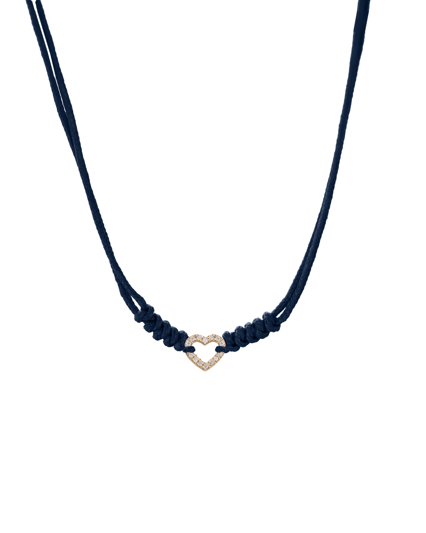 Diamond Outline Heart String of Love Necklace - 14K Yellow Gold Necklaces 14K Solid Gold Navy Blue 