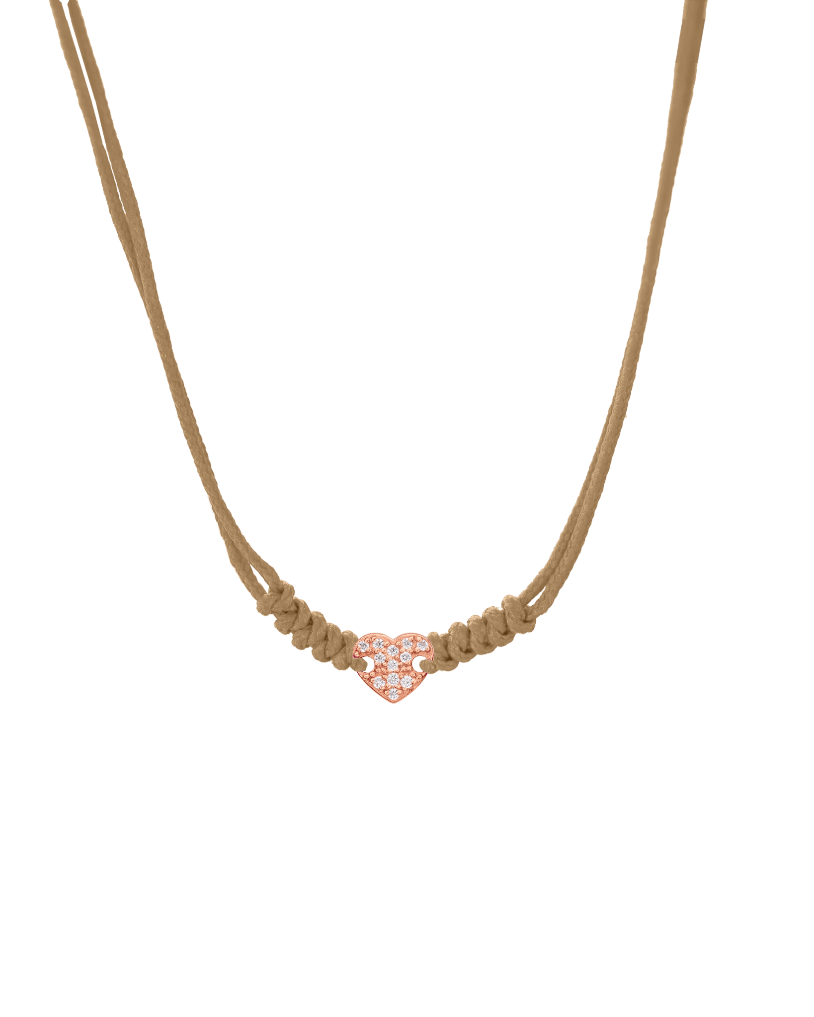 Diamond Paved Heart String of Love Necklace - 14K Rose Gold Necklaces 14K Solid Gold Camel 