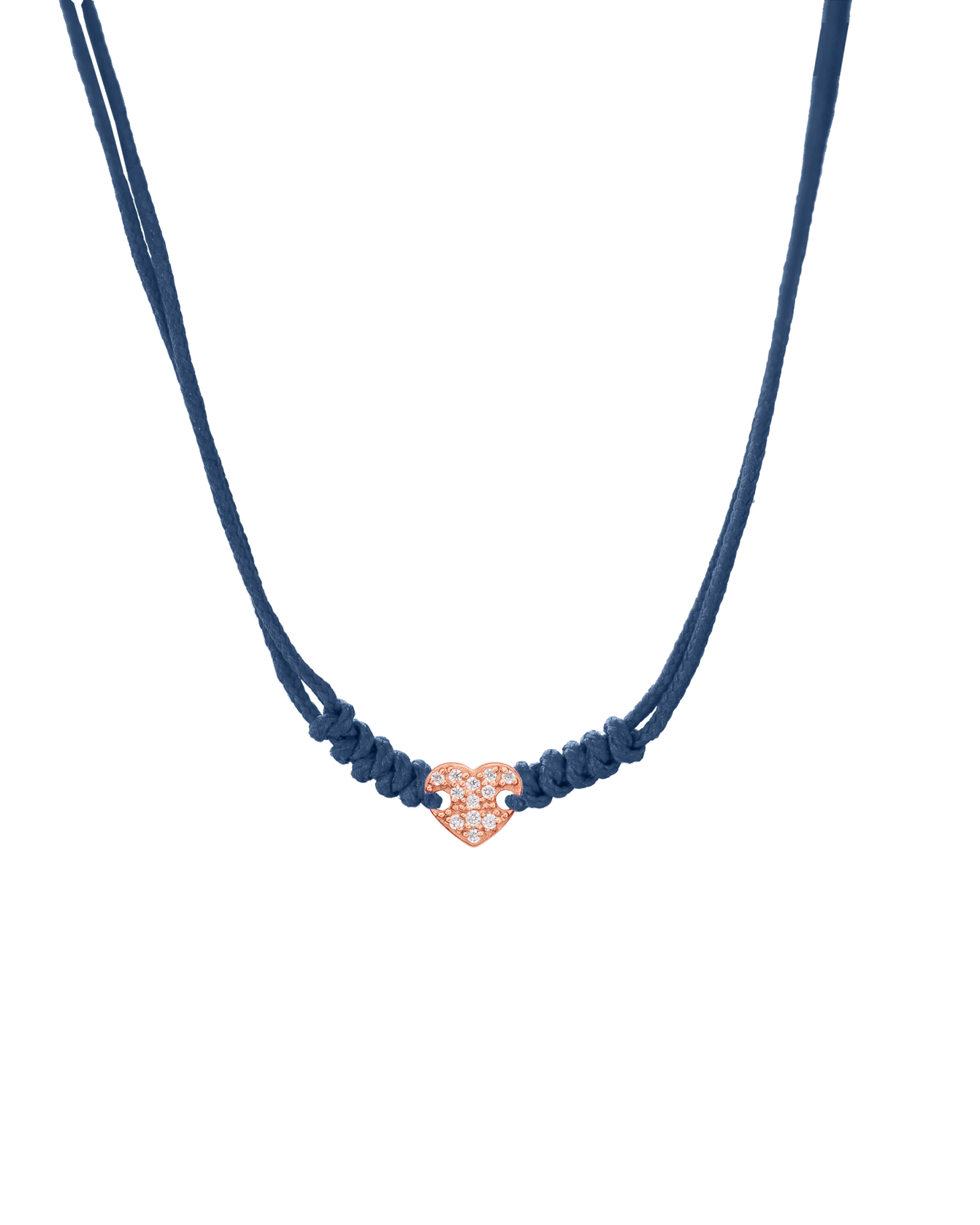 Diamond Paved Heart String of Love Necklace - 14K Rose Gold Necklaces 14K Solid Gold Indigo 