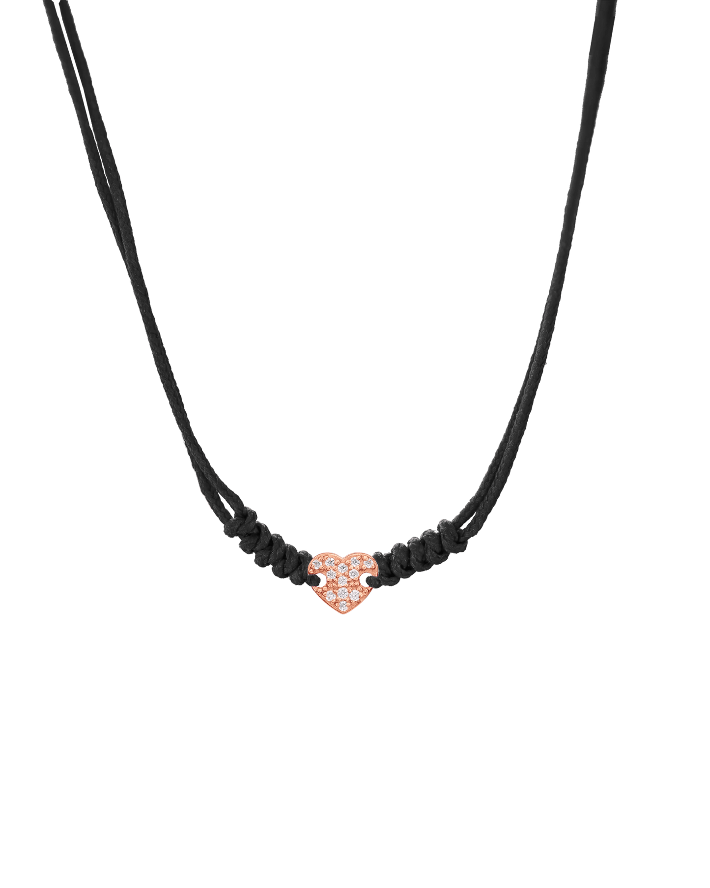 Diamond Paved Heart String of Love Necklace - 14K Rose Gold Necklaces 14K Solid Gold Black 