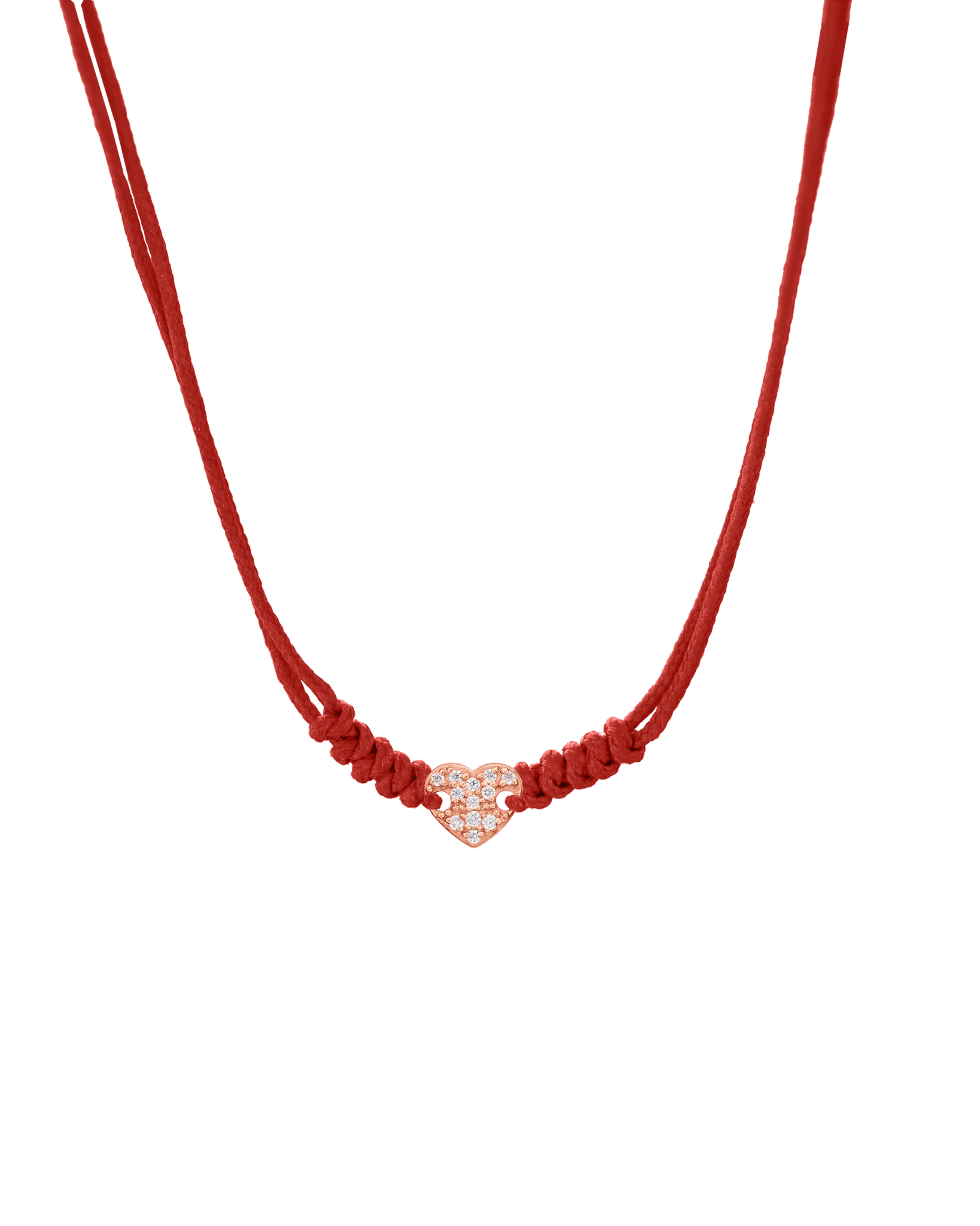 Diamond Paved Heart String of Love Necklace - 14K Rose Gold Necklaces 14K Solid Gold Red 