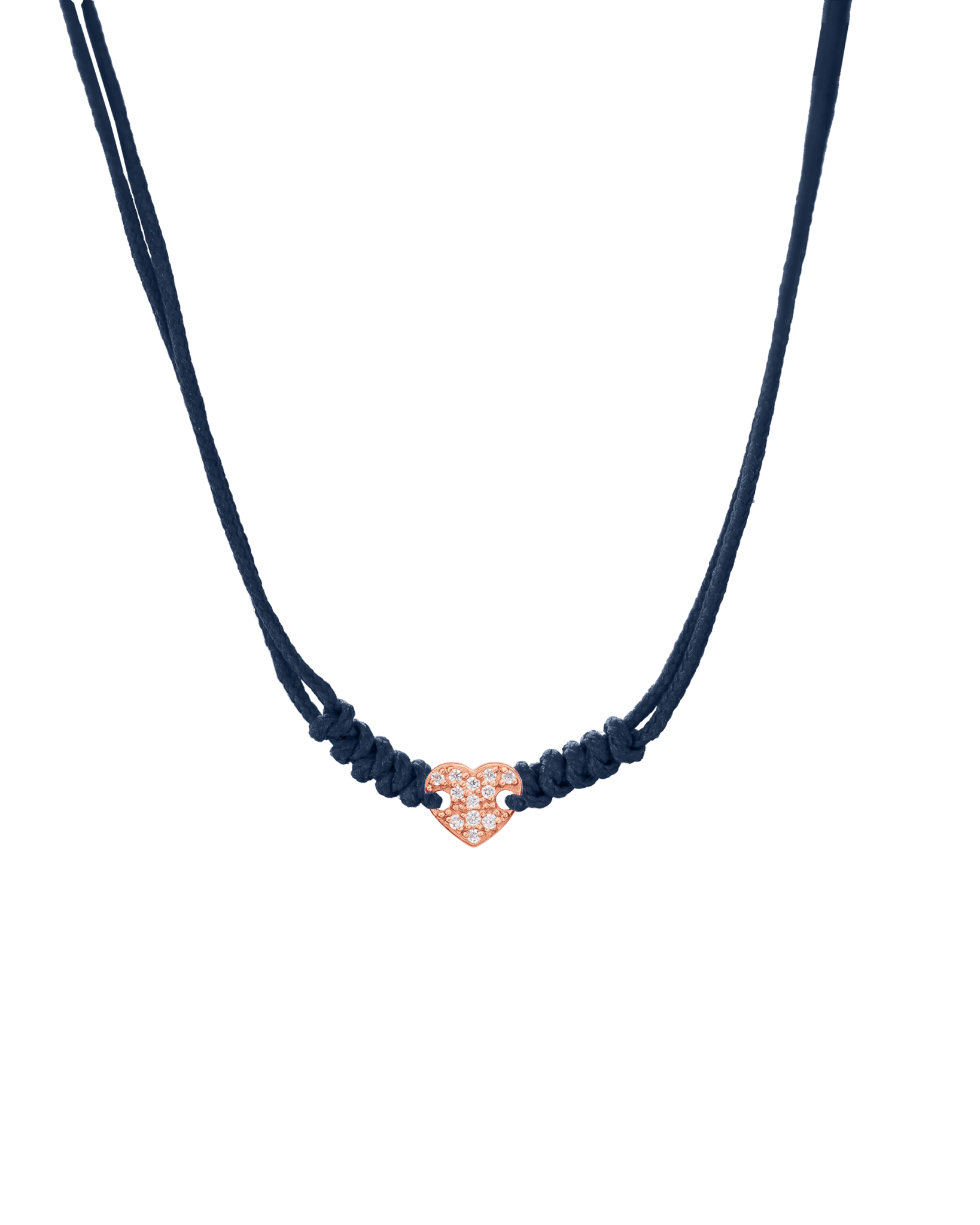 Diamond Paved Heart String of Love Necklace - 14K Rose Gold Necklaces 14K Solid Gold Navy Blue 