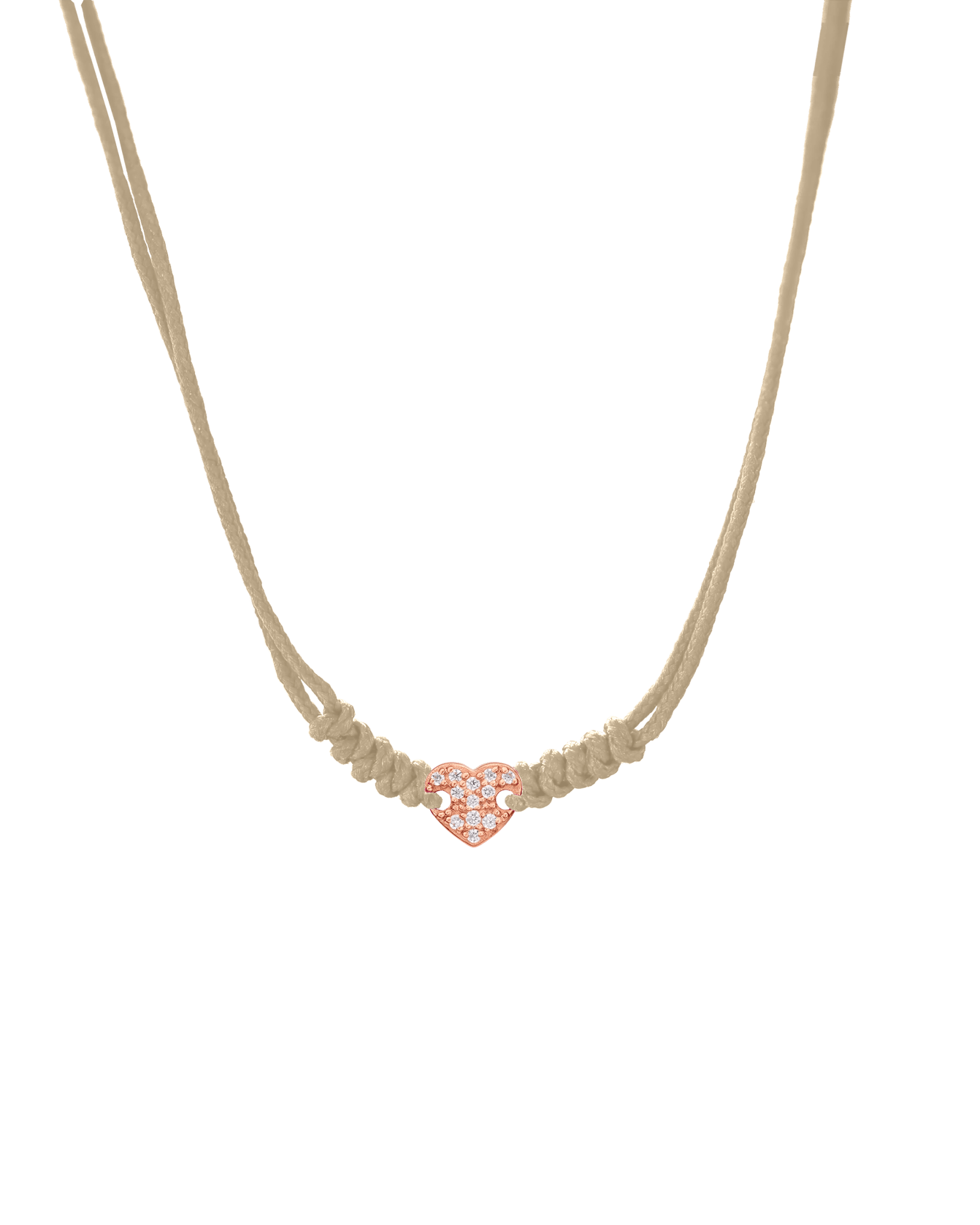 Diamond Paved Heart String of Love Necklace - 14K Rose Gold Necklaces 14K Solid Gold Beige 