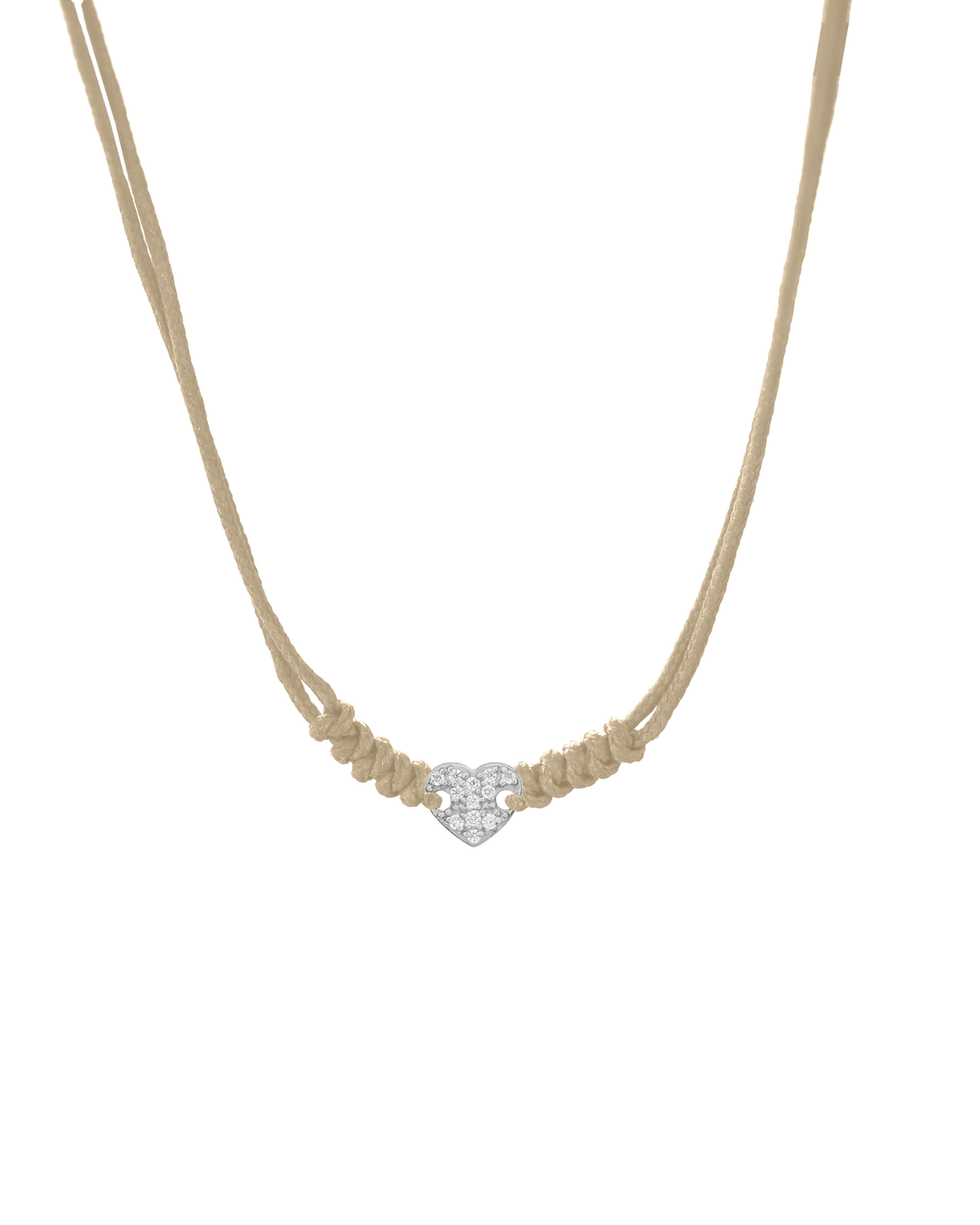 Diamond Paved Heart String of Love Necklace - 14K White Gold Necklaces 14K Solid Gold Beige 