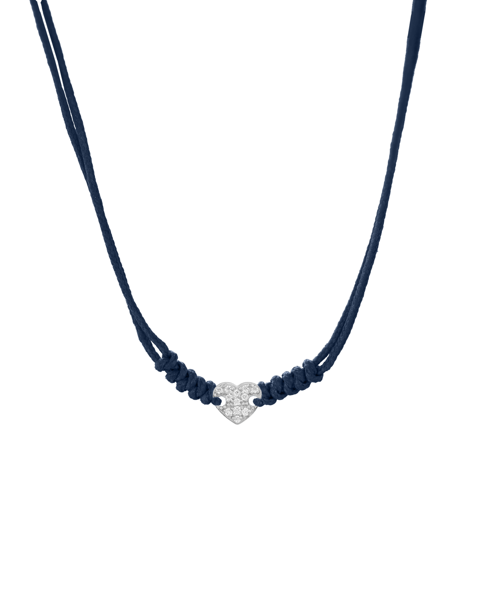 Diamond Paved Heart String of Love Necklace - 14K White Gold Necklaces 14K Solid Gold Navy Blue 