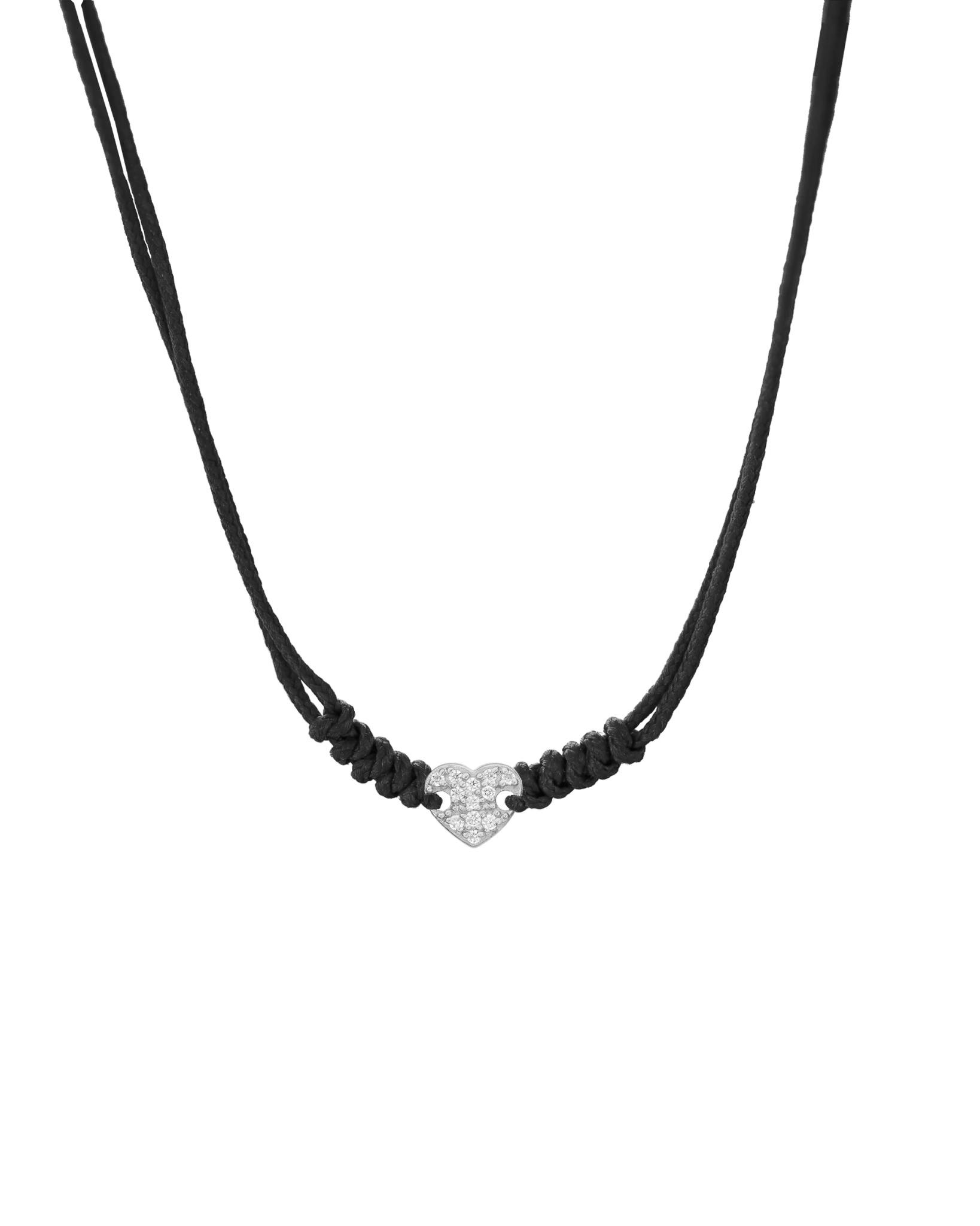 Diamond Paved Heart String of Love Necklace - 14K White Gold Necklaces 14K Solid Gold Black 