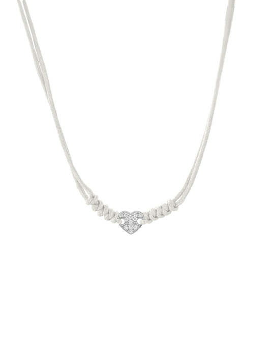 Diamond Paved Heart String of Love Necklace - 14K White Gold Necklaces 14K Solid Gold Pearl 