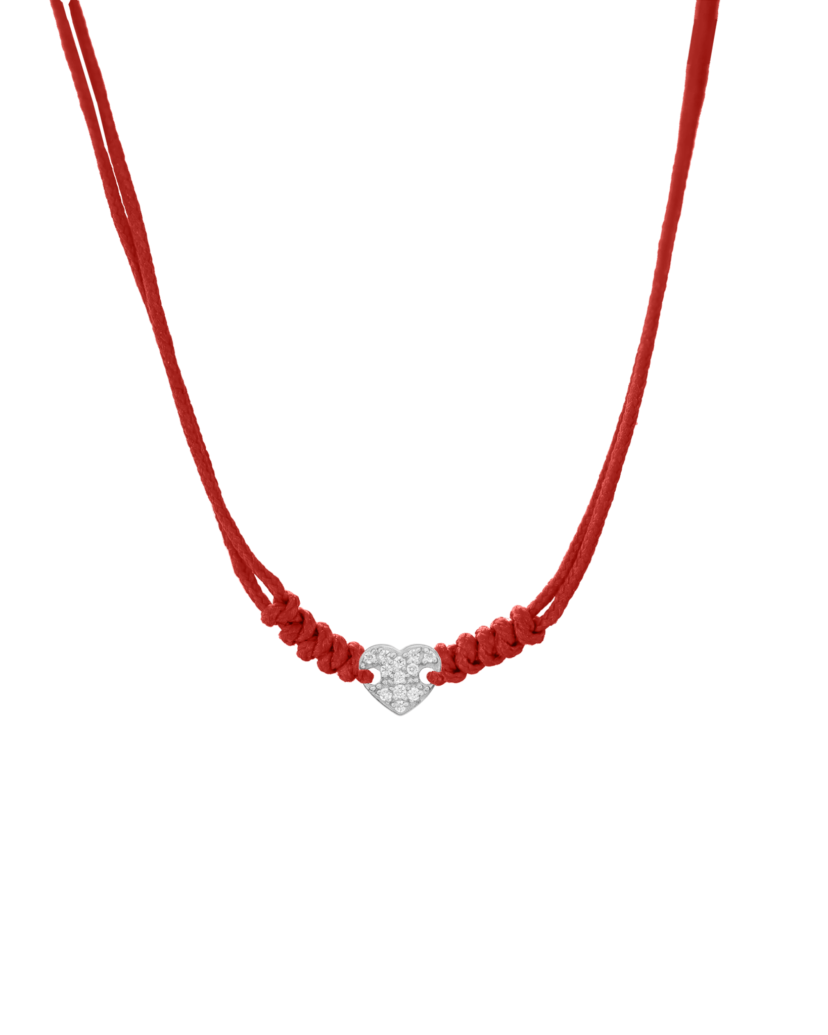 Diamond Paved Heart String of Love Necklace - 14K White Gold Necklaces 14K Solid Gold Red 