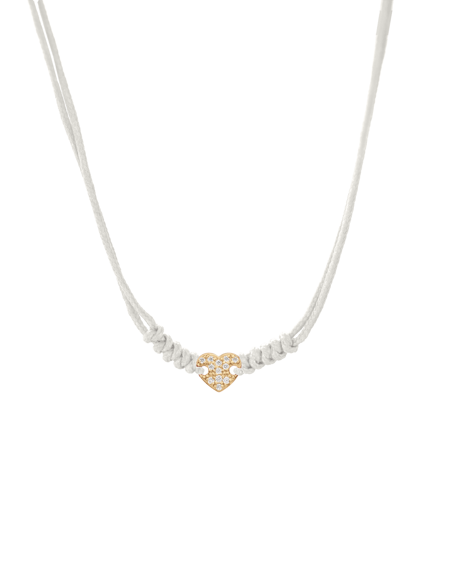 Diamond Paved Heart String of Love Necklace - 14K Yellow Gold Necklaces 14K Solid Gold Pearl 