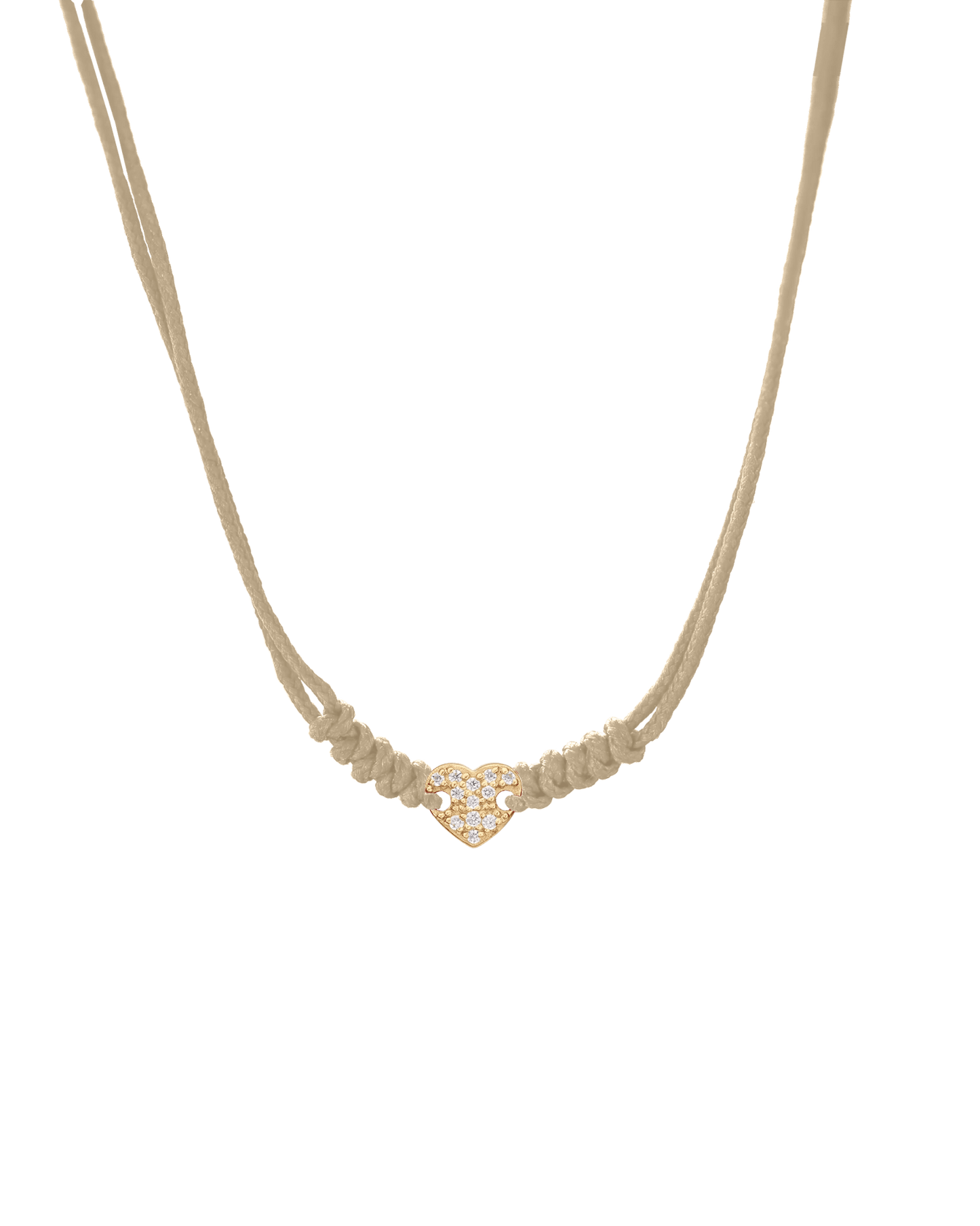 Diamond Paved Heart String of Love Necklace - 14K Yellow Gold Necklaces 14K Solid Gold Beige 