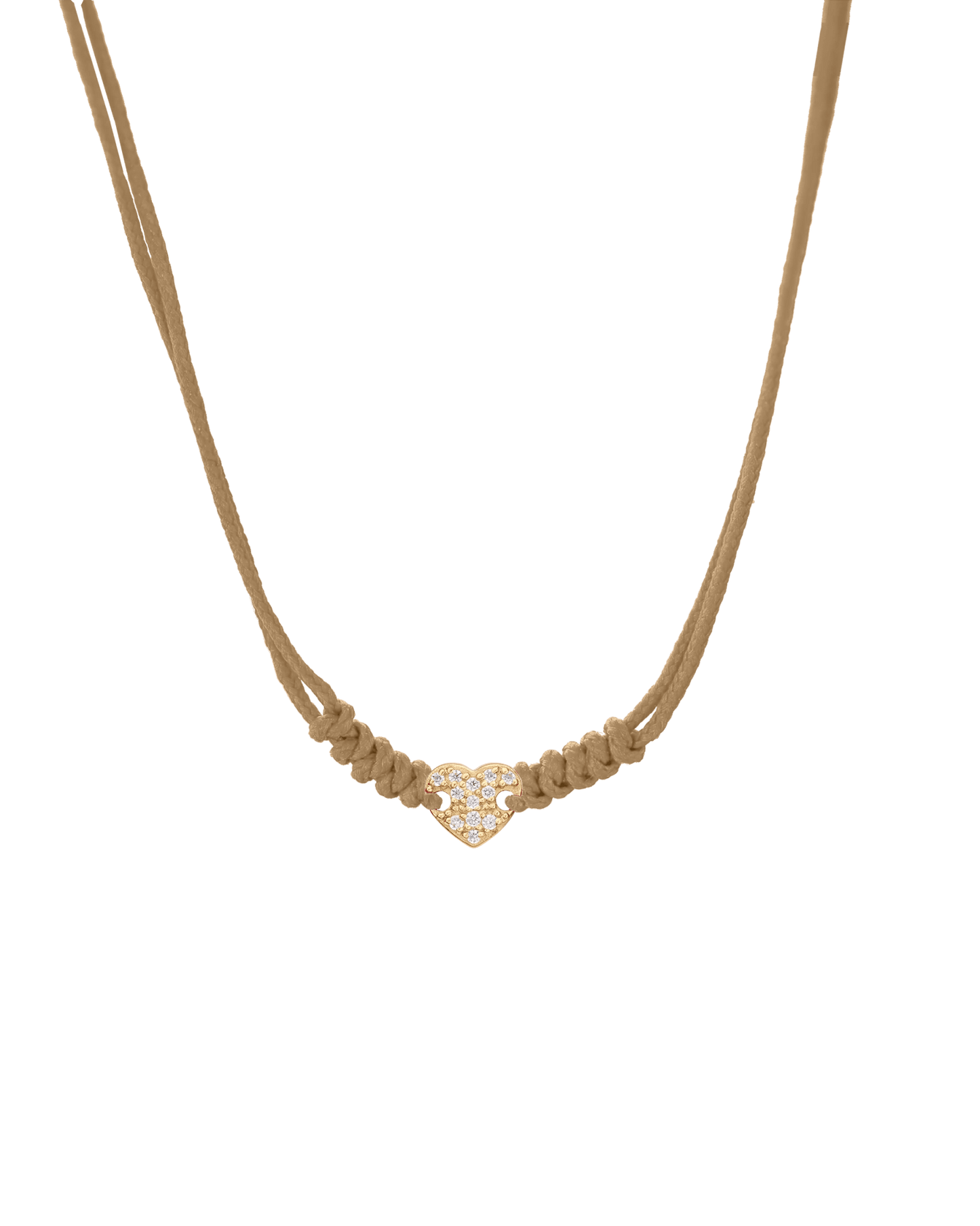 Diamond Paved Heart String of Love Necklace - 14K Yellow Gold Necklaces 14K Solid Gold Camel 