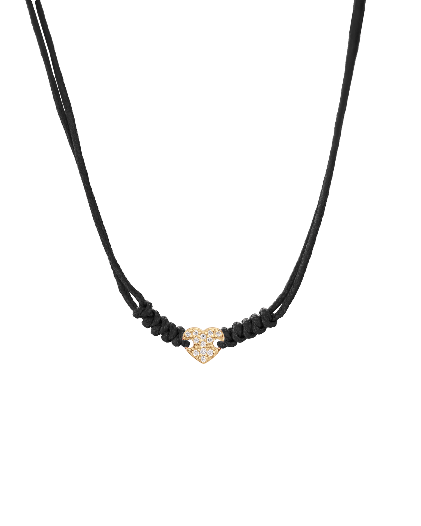 Diamond Paved Heart String of Love Necklace - 14K Yellow Gold Necklaces 14K Solid Gold Black 