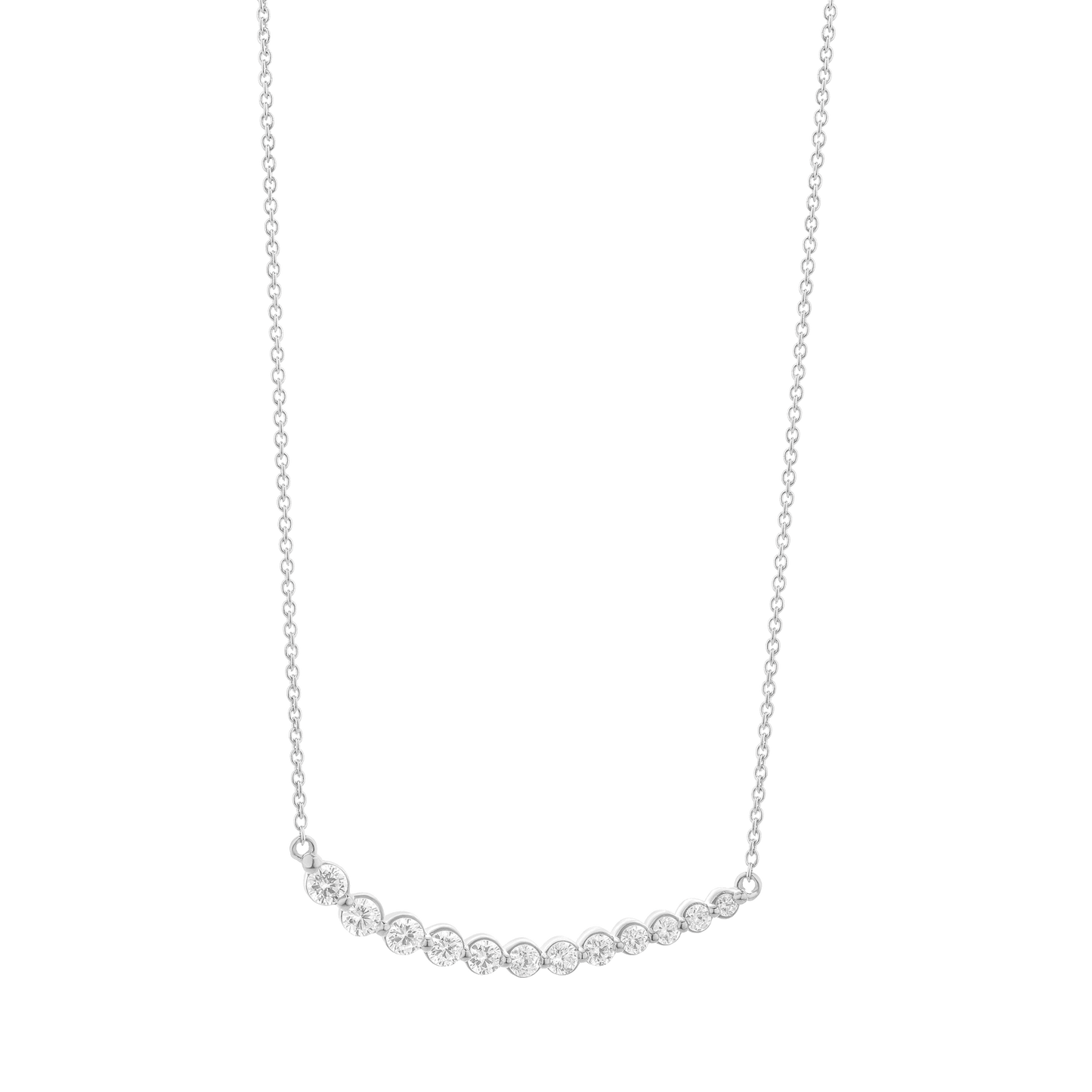 Diamonds Bezel Bar Necklace - 14K White Gold Necklaces magal-dev 