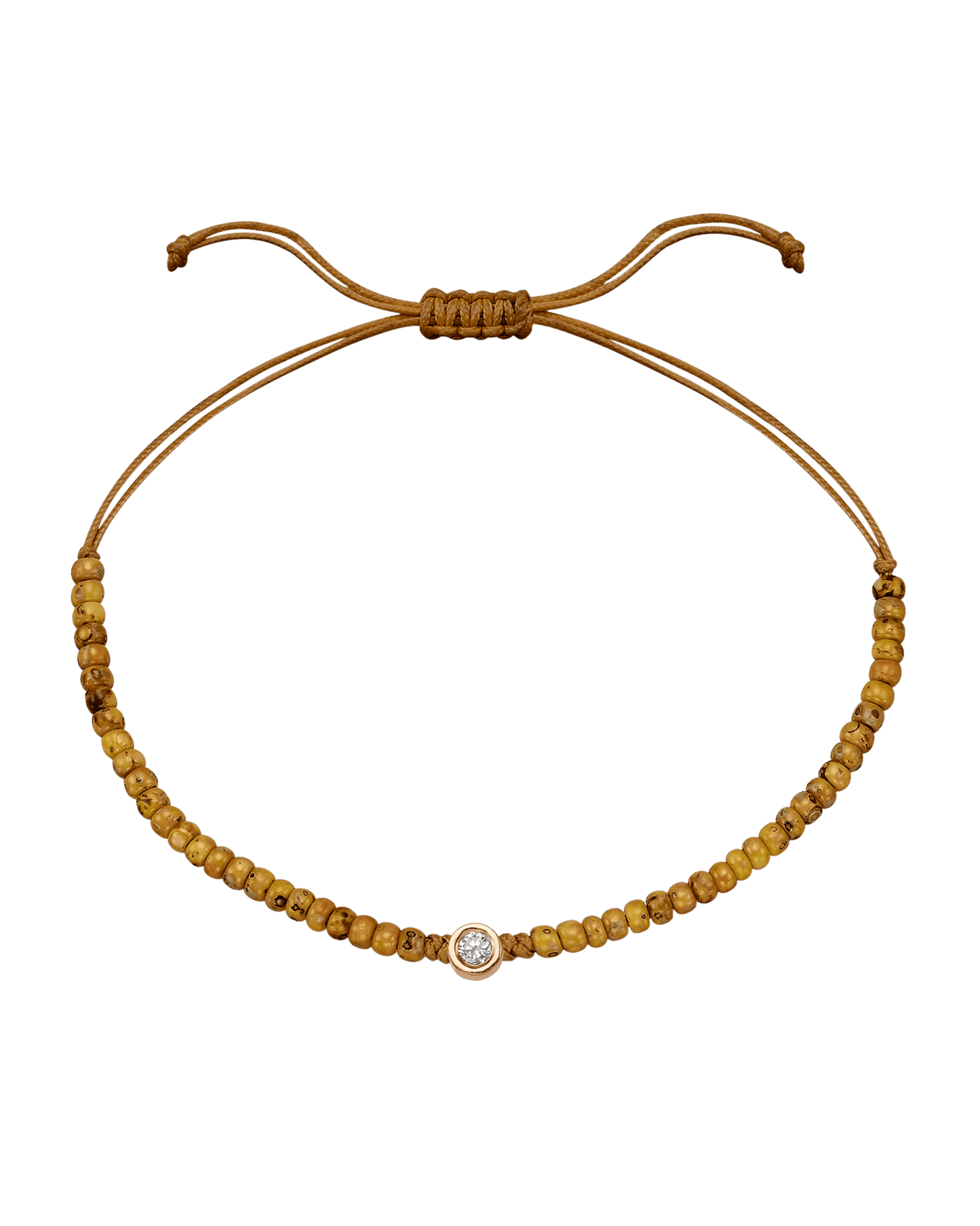 Dyed Beige Beads String Of Love - 14K Rose Gold Bracelets magal-dev Medium: 0.04ct 