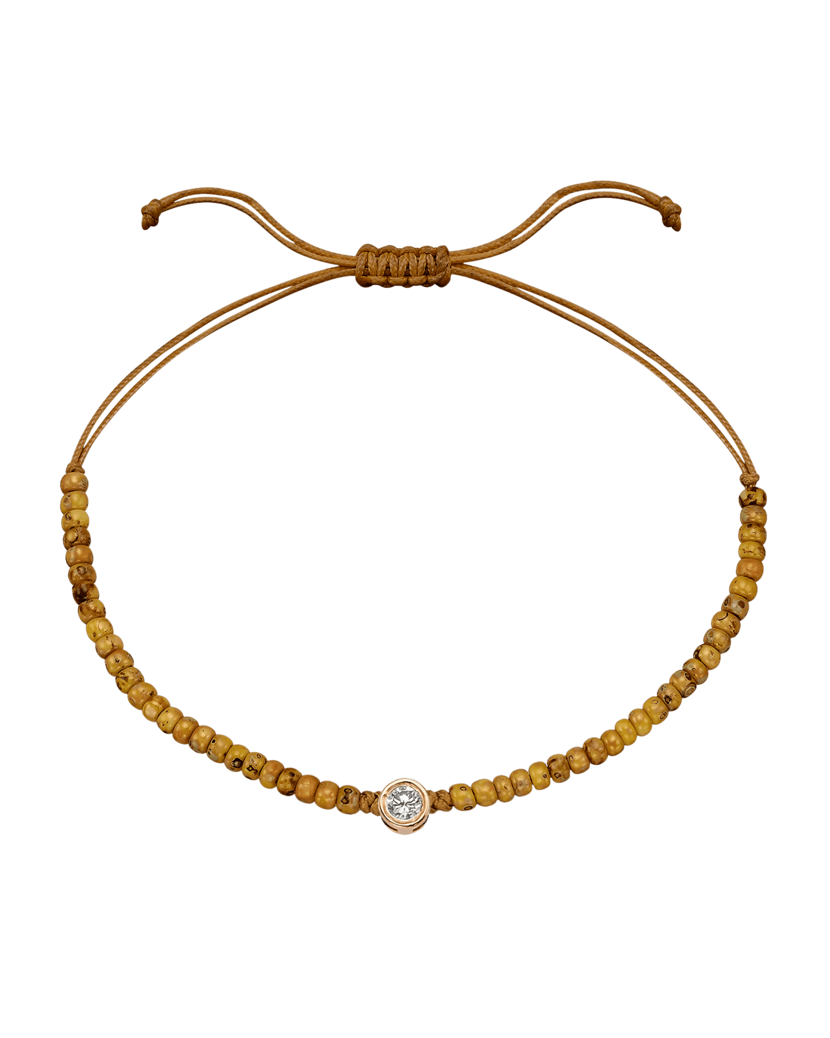 Dyed Beige Beads String Of Love - 14K Rose Gold Bracelets magal-dev Large: 0.1ct 