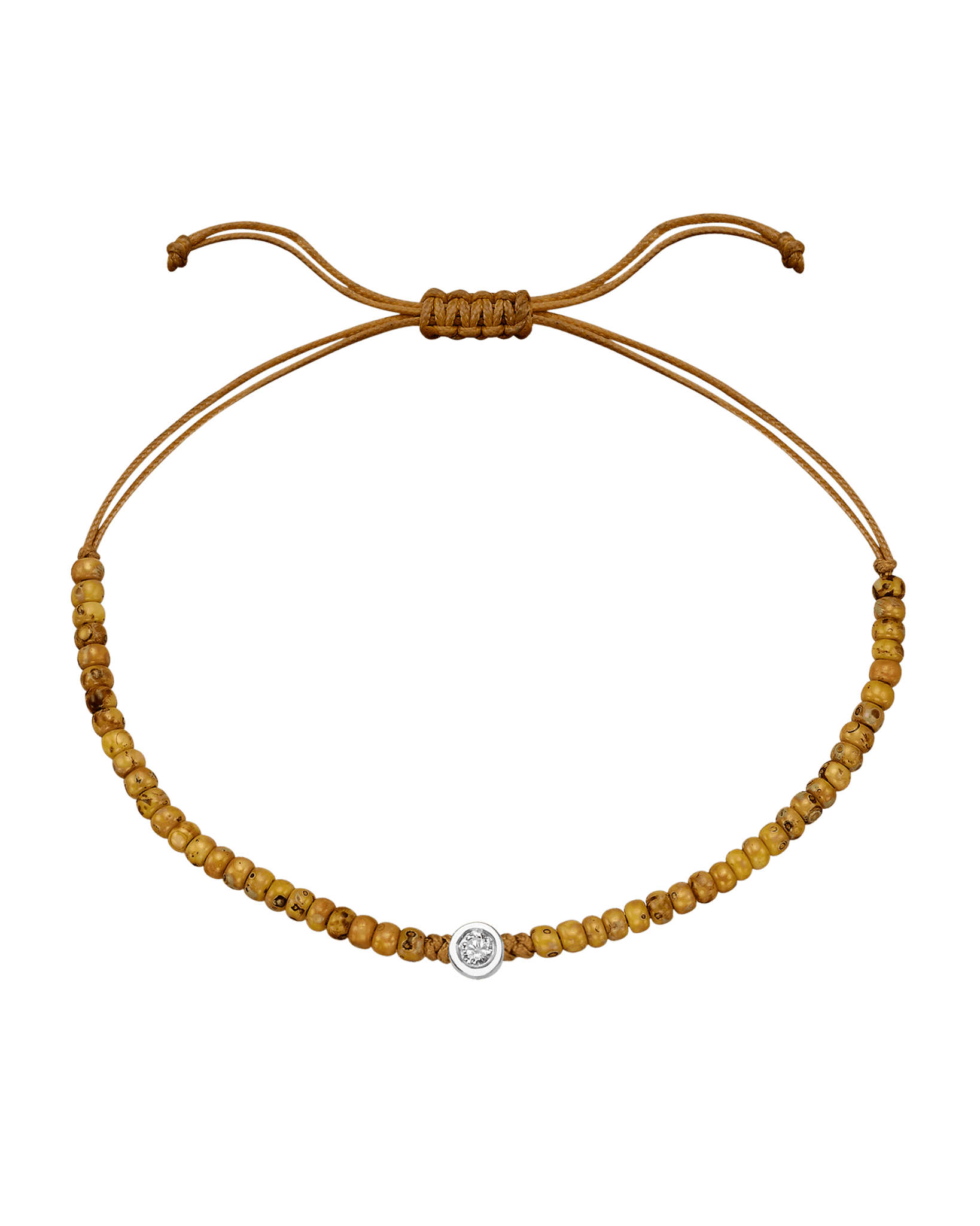 Dyed Beige Beads String Of Love - 14K White Gold Bracelets magal-dev Medium: 0.04ct 