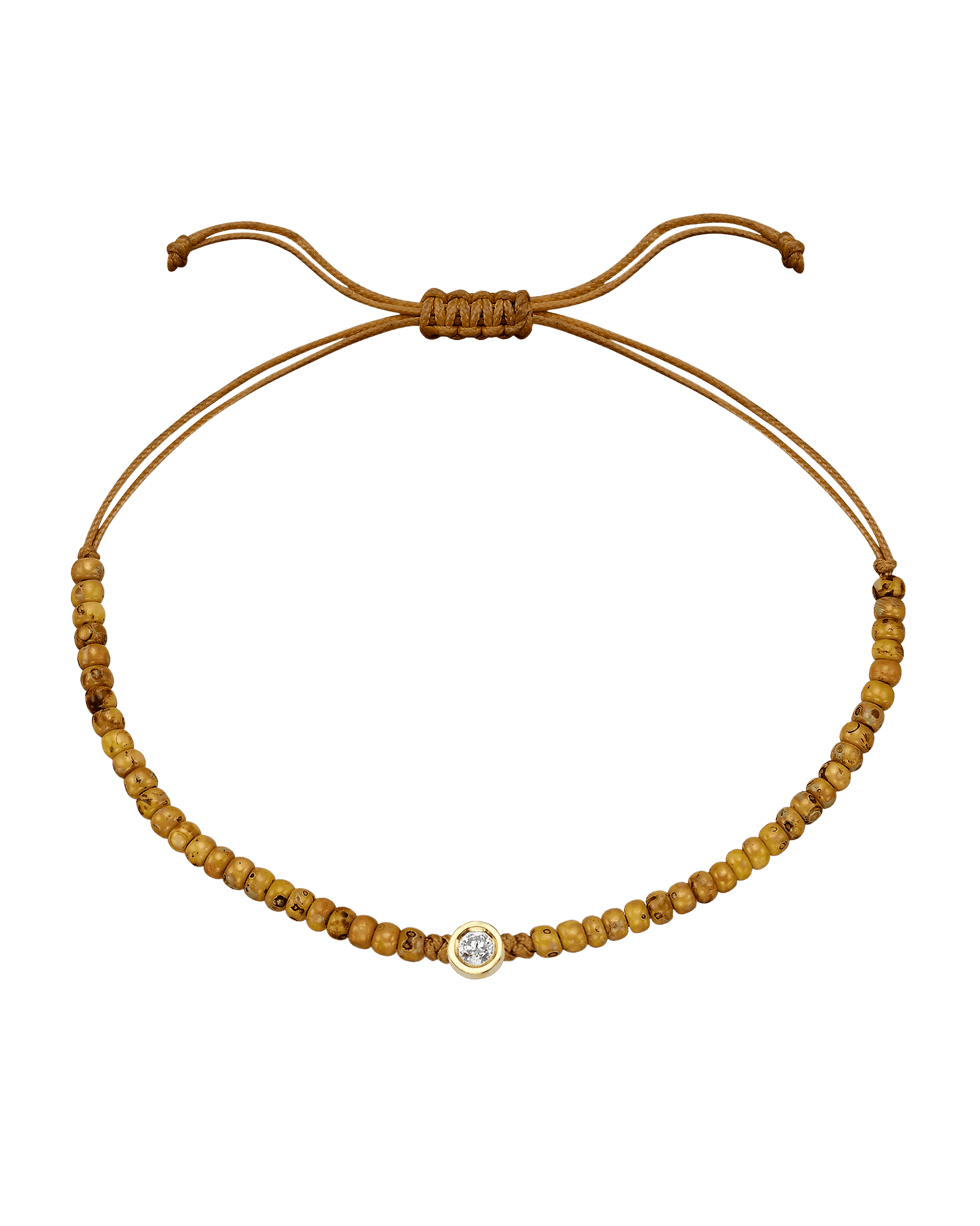 Dyed Beige Beads String Of Love - 14K Yellow Gold Bracelets magal-dev Medium: 0.04ct 