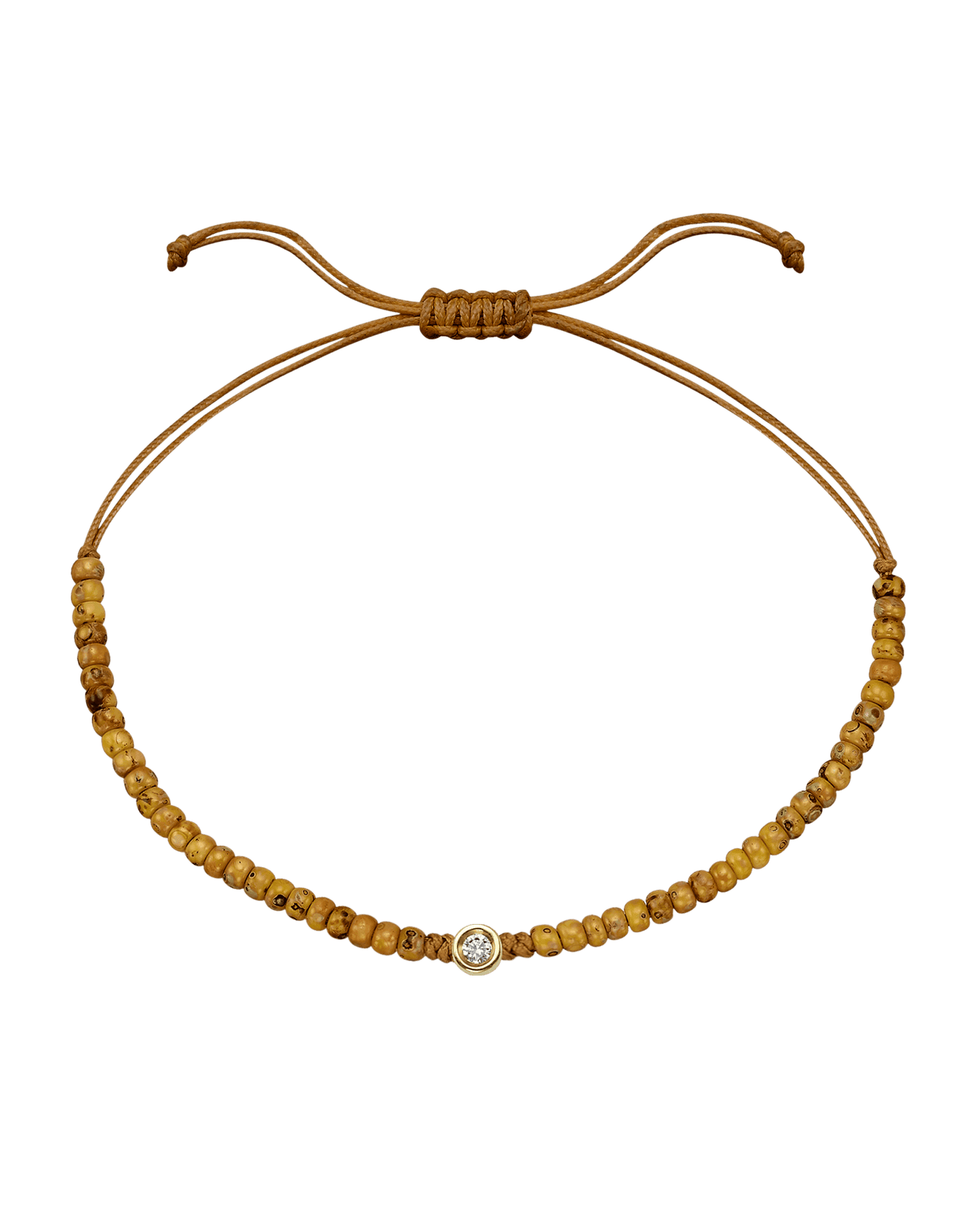 Dyed Beige Beads String Of Love - 14K Yellow Gold Bracelets magal-dev Small: 0.03ct 