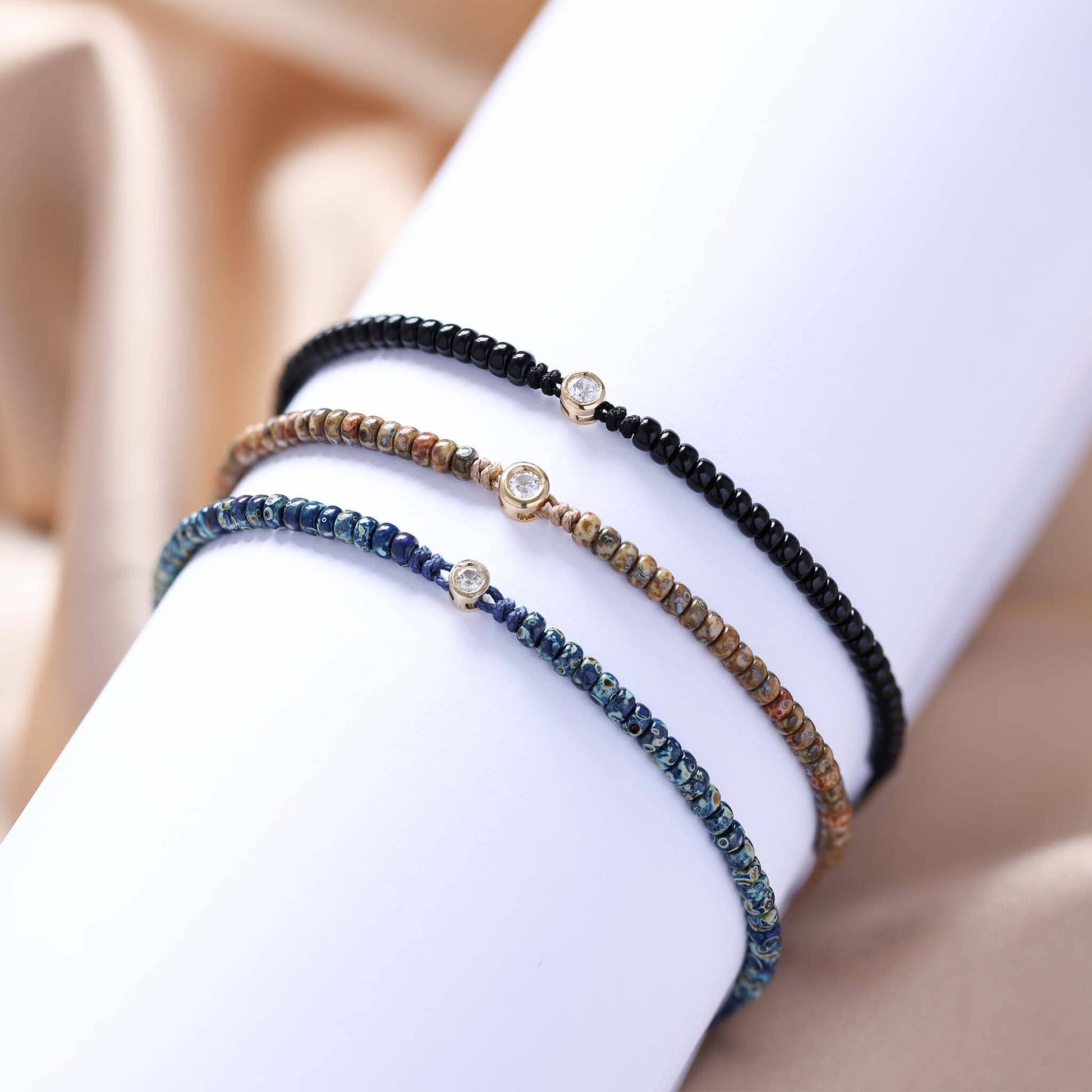 Dyed Blue Beads String Of Love - 14K Yellow Gold Bracelets magal-dev 