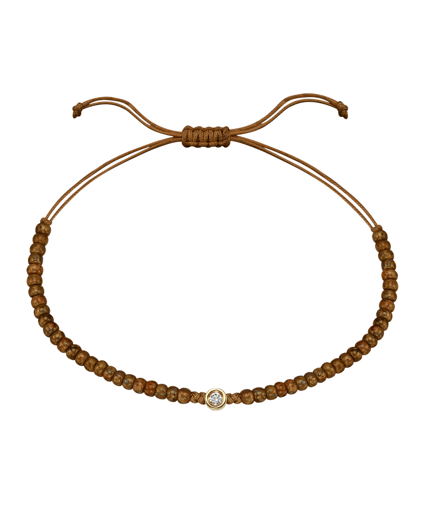 Dyed Brown Beads String Of Love - 14K Yellow Gold Bracelets magal-dev Small: 0.03ct 