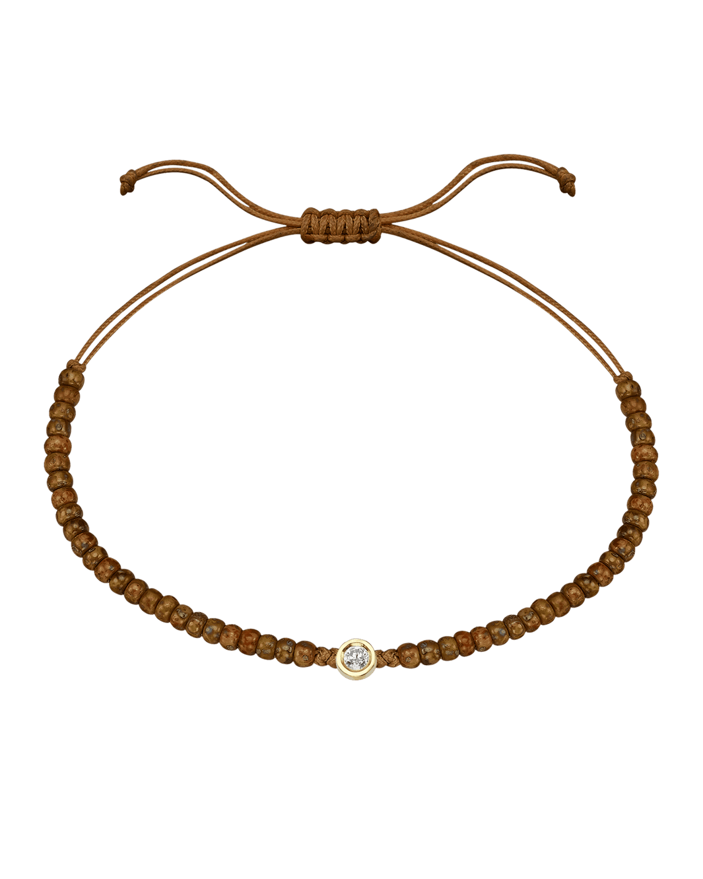 Dyed Brown Beads String Of Love - 14K Yellow Gold Bracelets magal-dev Medium: 0.04ct 