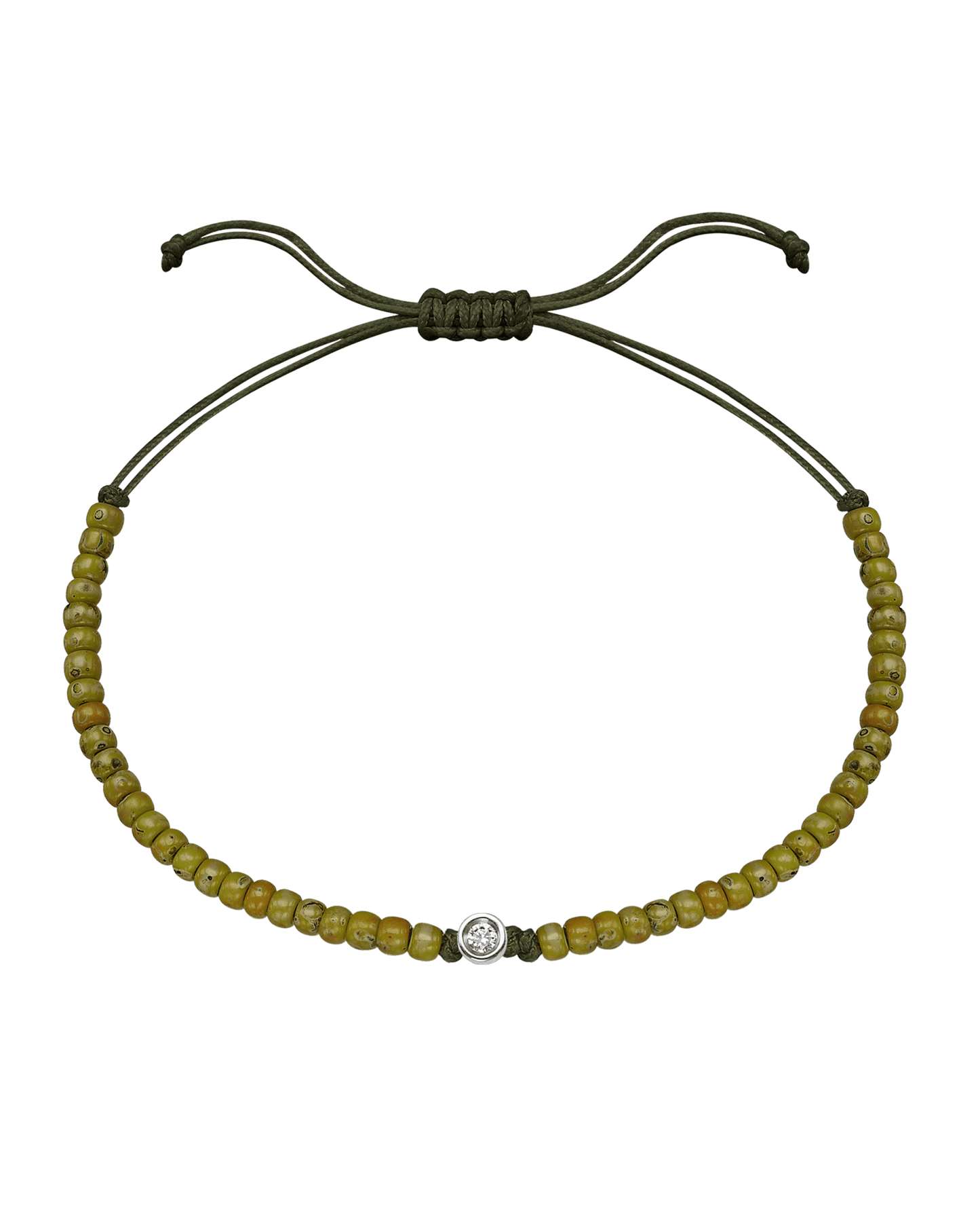 Dyed Green Malachite Beads String of Love - 14K White Gold Bracelets magal-dev Small: 0.03ct 