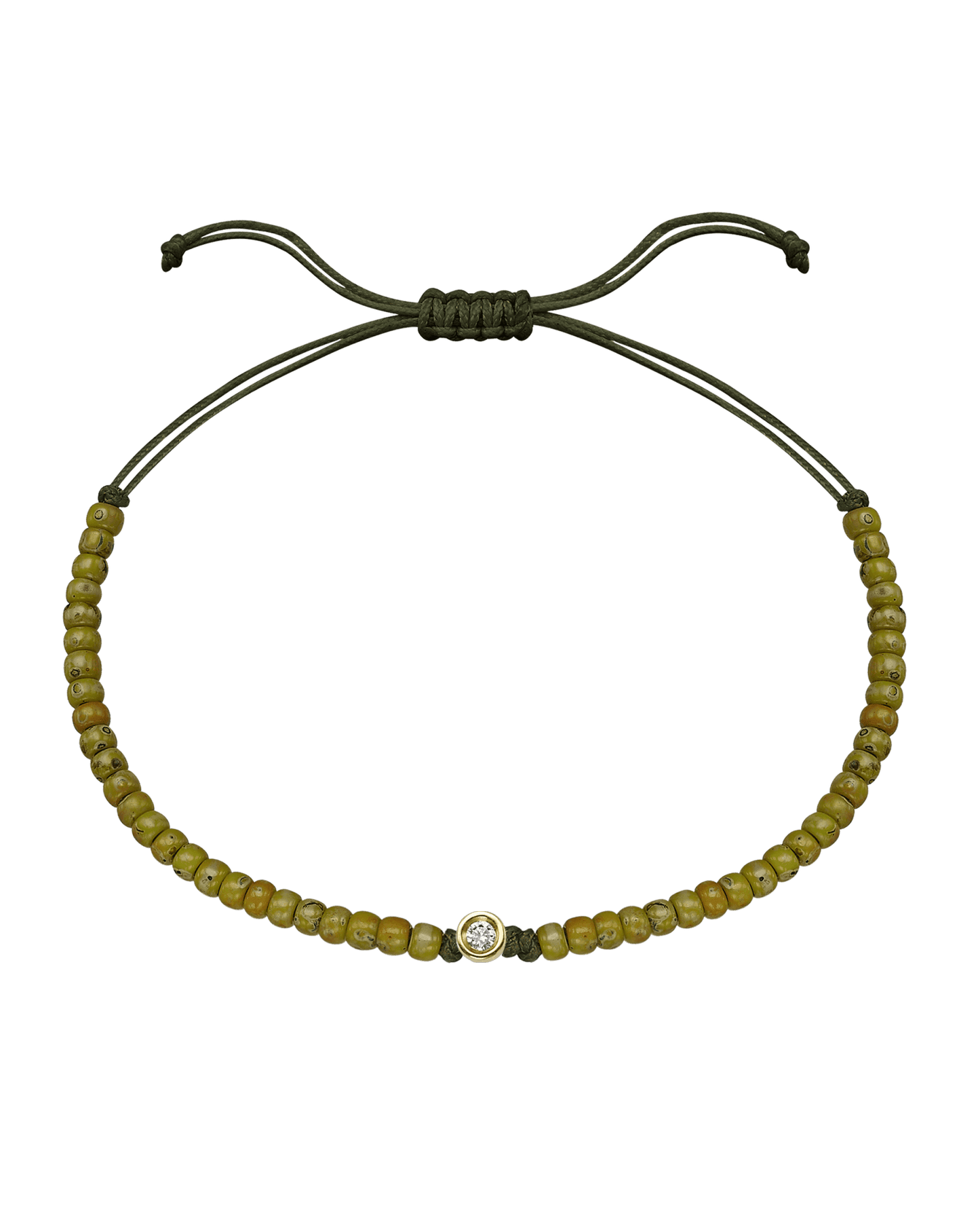 Dyed Green Malachite Beads String of Love - 14K Yellow Gold Bracelets magal-dev Small: 0.03ct 