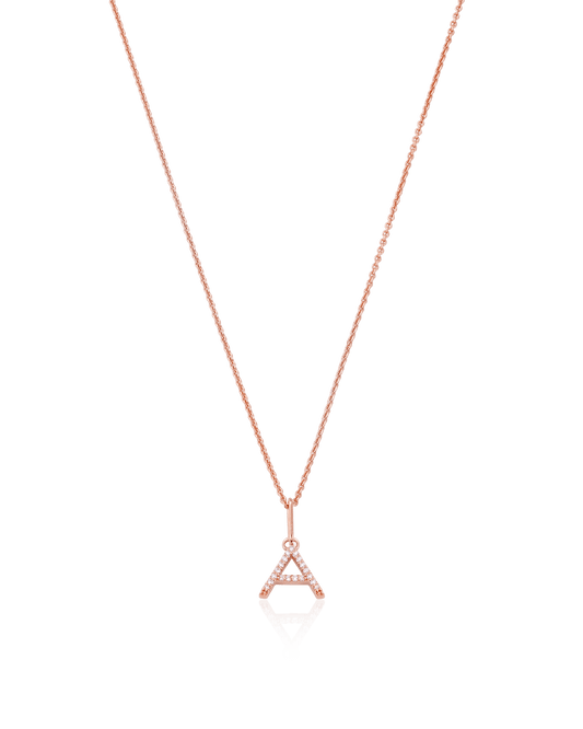 Single Frosted Initial Necklace - 18K Rose Vermeil Necklaces magal-dev 1 Initial 16”+2” extender 