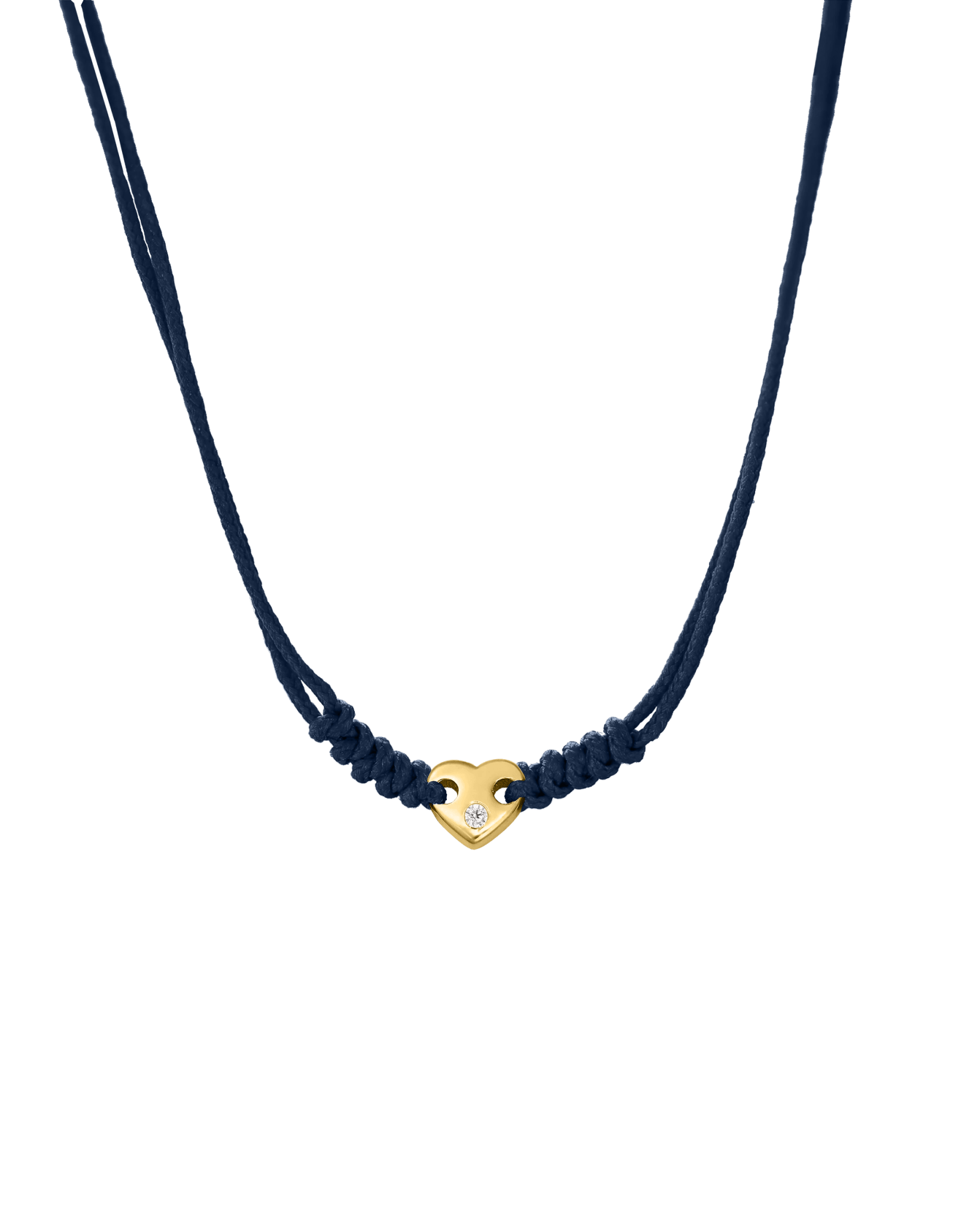 Heart of Gold String of Love Necklace - 14K Yellow Gold Necklaces 14K Solid Gold Navy Blue 