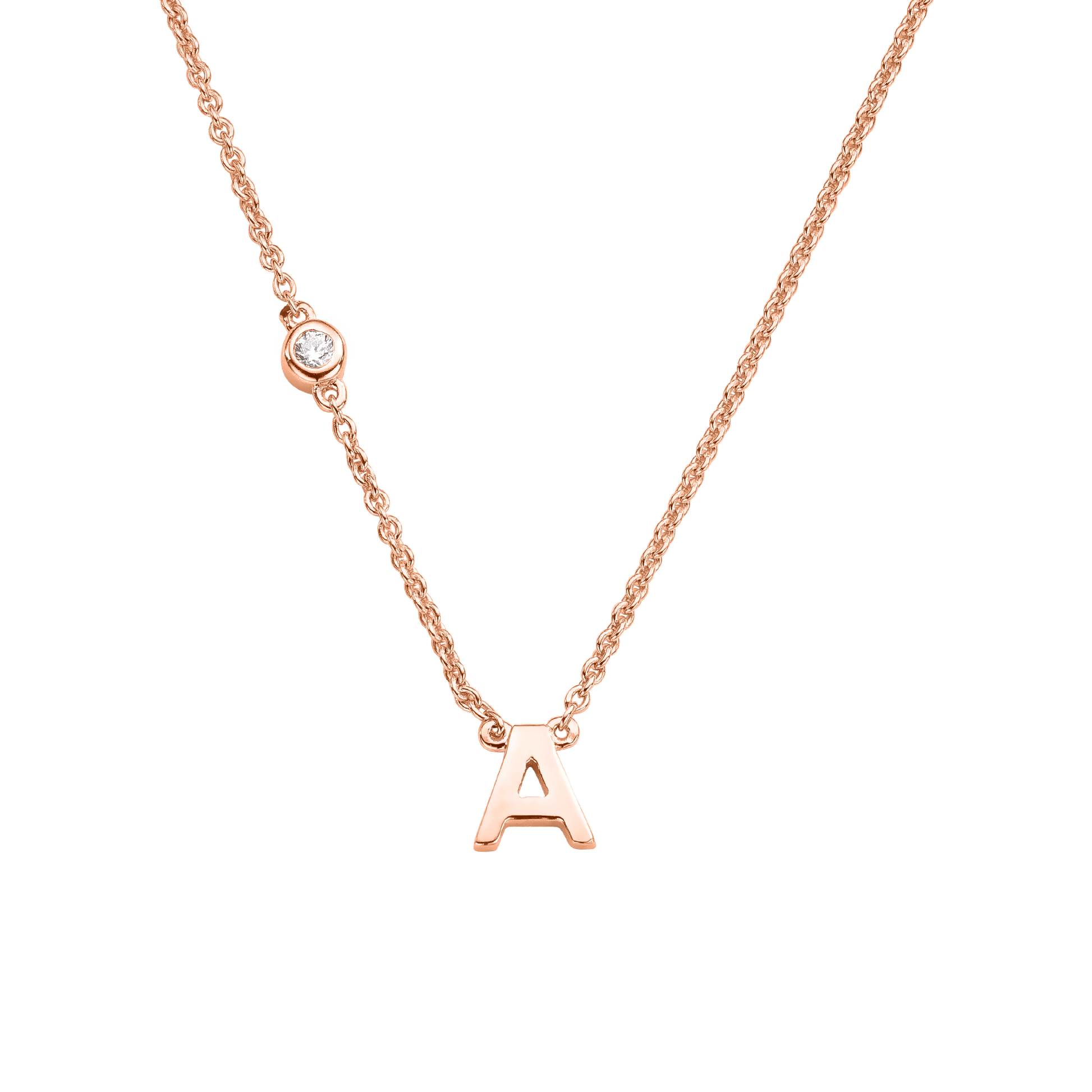 Initial Necklace with Diamonds - 14K Rose Gold Necklaces magal-dev 