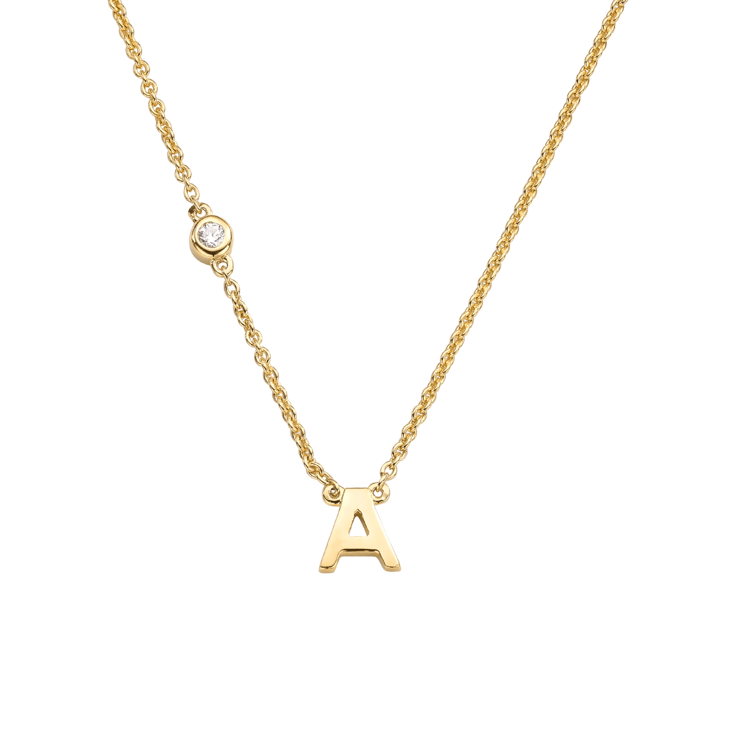 Initial Necklace with Diamonds - 14K Yellow Gold Necklaces magal-dev 