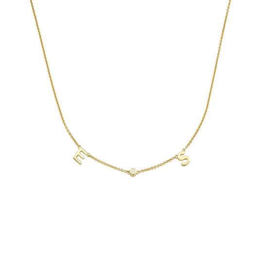 Initial Necklace with Diamonds - 14K Yellow Gold Necklaces magal-dev 1 Initial + 1 Diamond Adjustable 16-17" (40cm-43cm) 