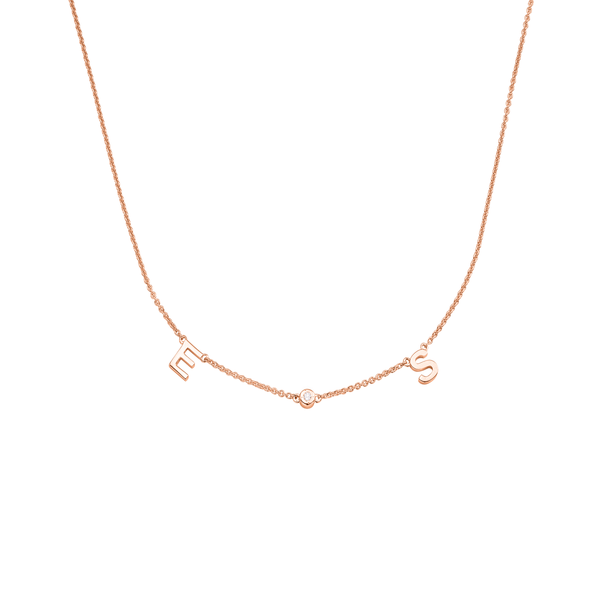 Initial Necklace with Diamonds - 18K Rose Vermeil Necklaces magal-dev 1 Initial + 1 Diamond Adjustable 16-17" (40cm-43cm) 
