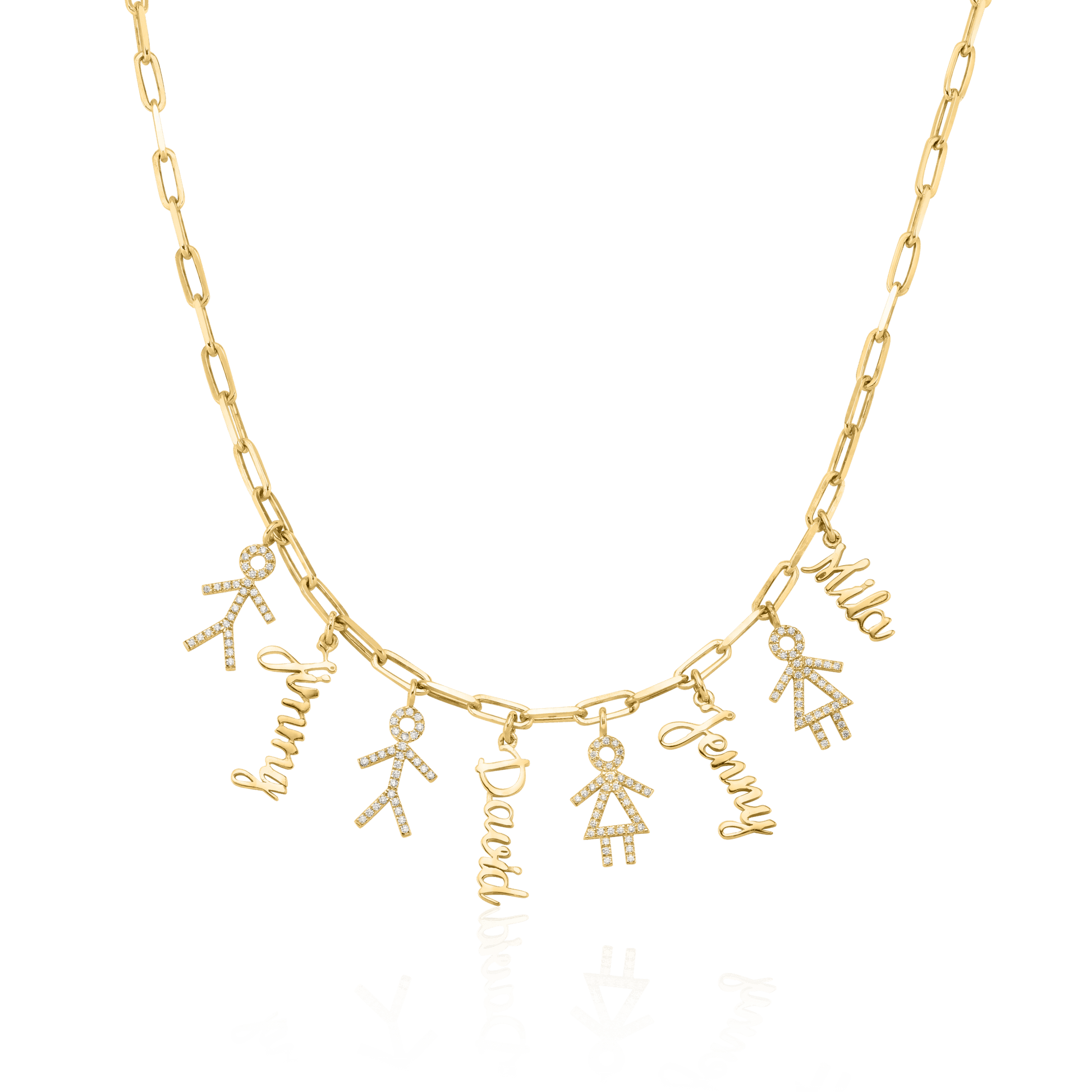 Kith & Kin Necklace - 18K Gold Vermeil Necklaces Gold Vermeil Natural White Sapphire 1 Kid + 1 Name Small - 16 Inches (40cm)