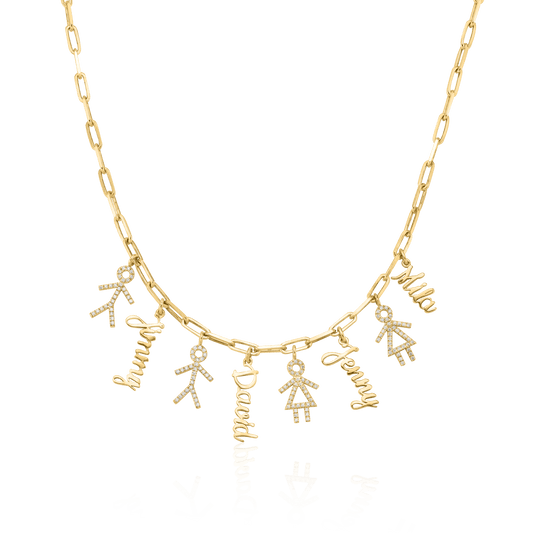 Kith & Kin Necklace - 18K Gold Vermeil Necklaces Gold Vermeil Natural White Sapphire 1 Kid + 1 Name Small - 16 Inches (40cm)