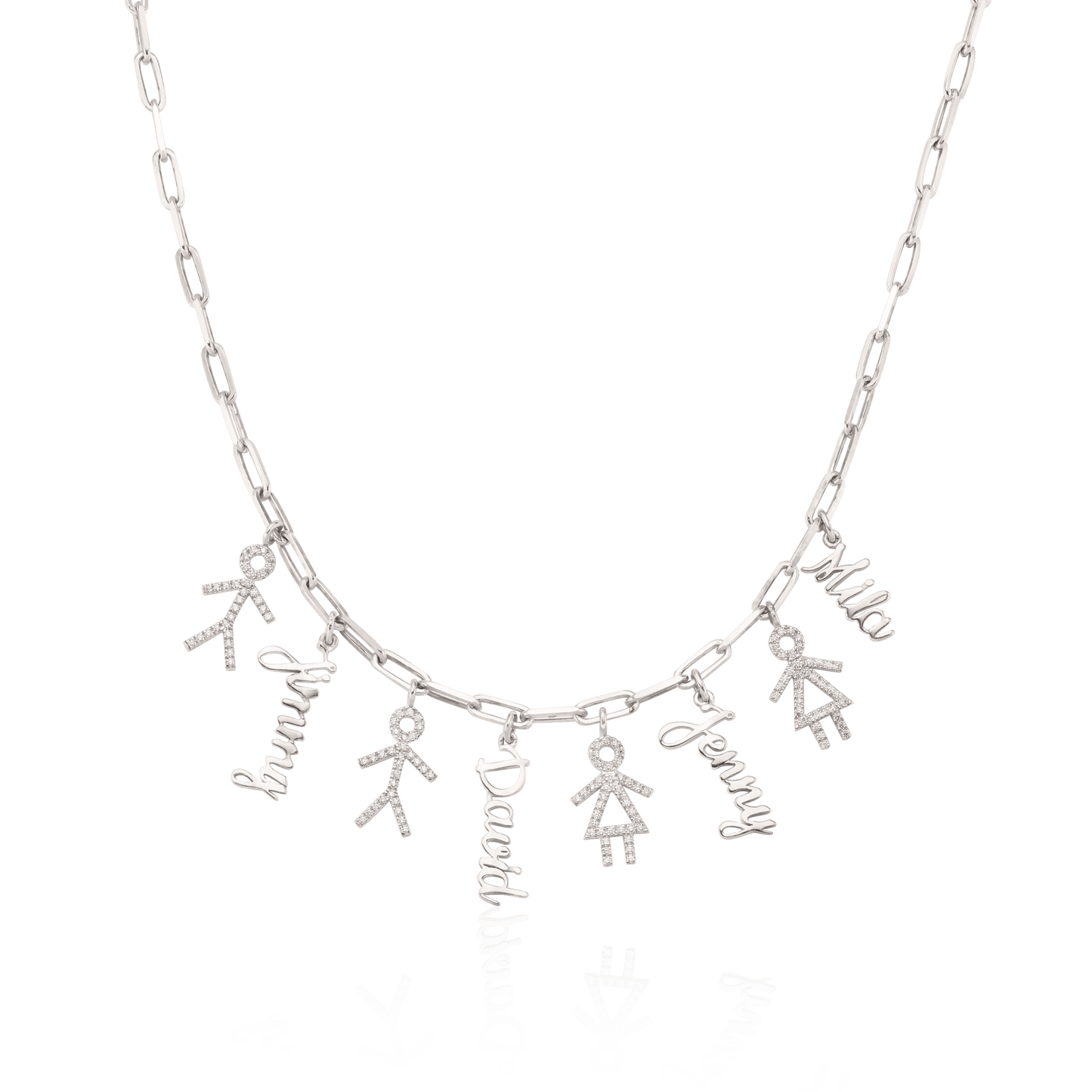Kith & Kin Necklace - 925 Sterling Silver Necklaces 925 Silver Natural White Sapphire 1 Kid + 1 Name Small - 16 Inches (40cm)