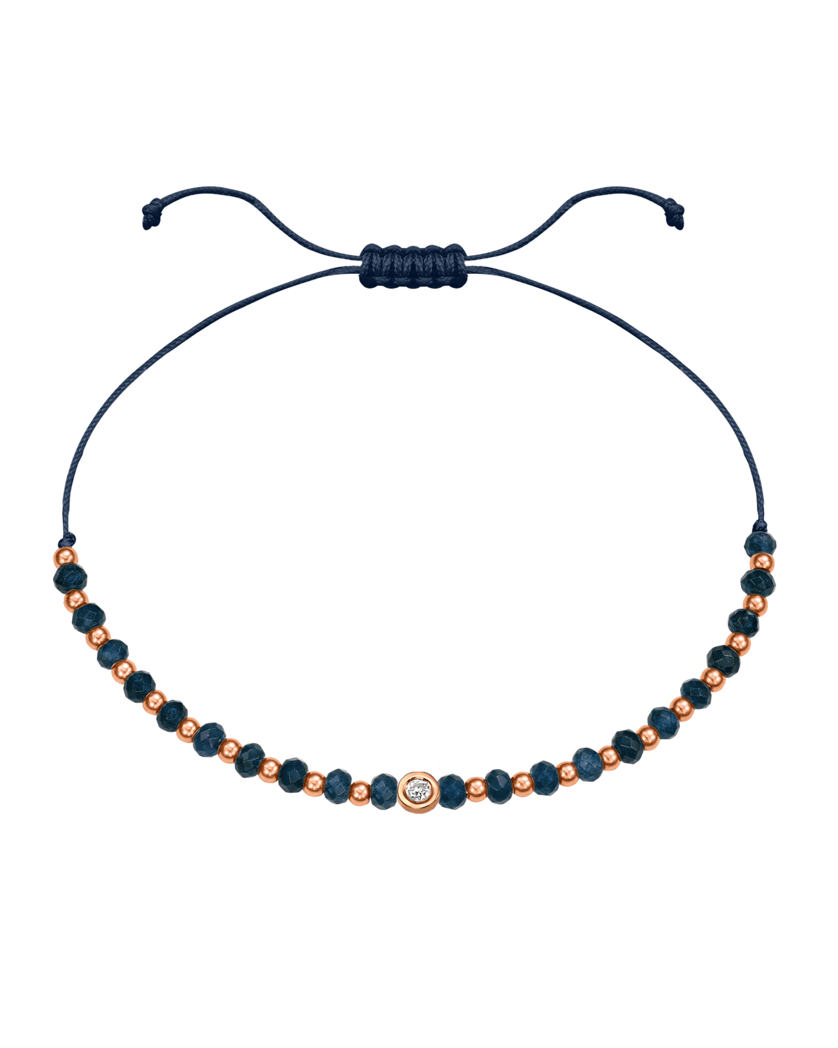 Lapis Gemstone String of Love Bracelet for Wisdom - 14K Rose Gold Bracelets 14K Solid Gold Navy Blue Small: 0.03ct 