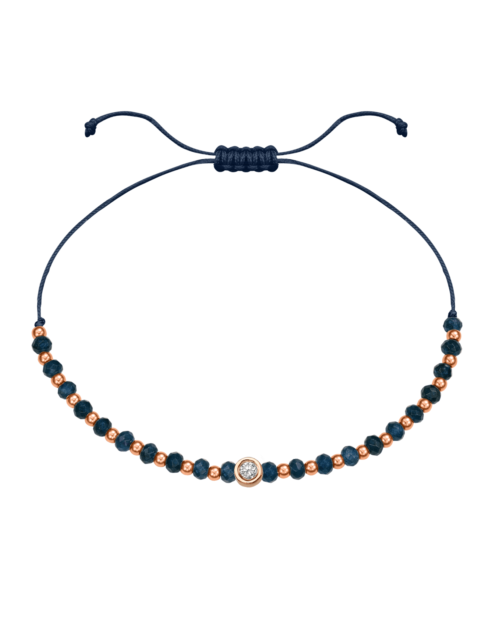 Lapis Gemstone String of Love Bracelet for Wisdom - 14K Rose Gold Bracelets 14K Solid Gold Navy Blue Medium: 0.04ct 