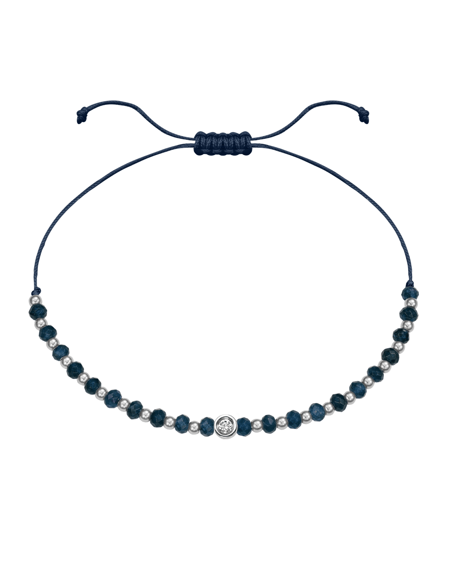 Lapis Gemstone String of Love Bracelet for Wisdom - 14K White Gold Bracelets 14K Solid Gold Navy Blue Small: 0.03ct 