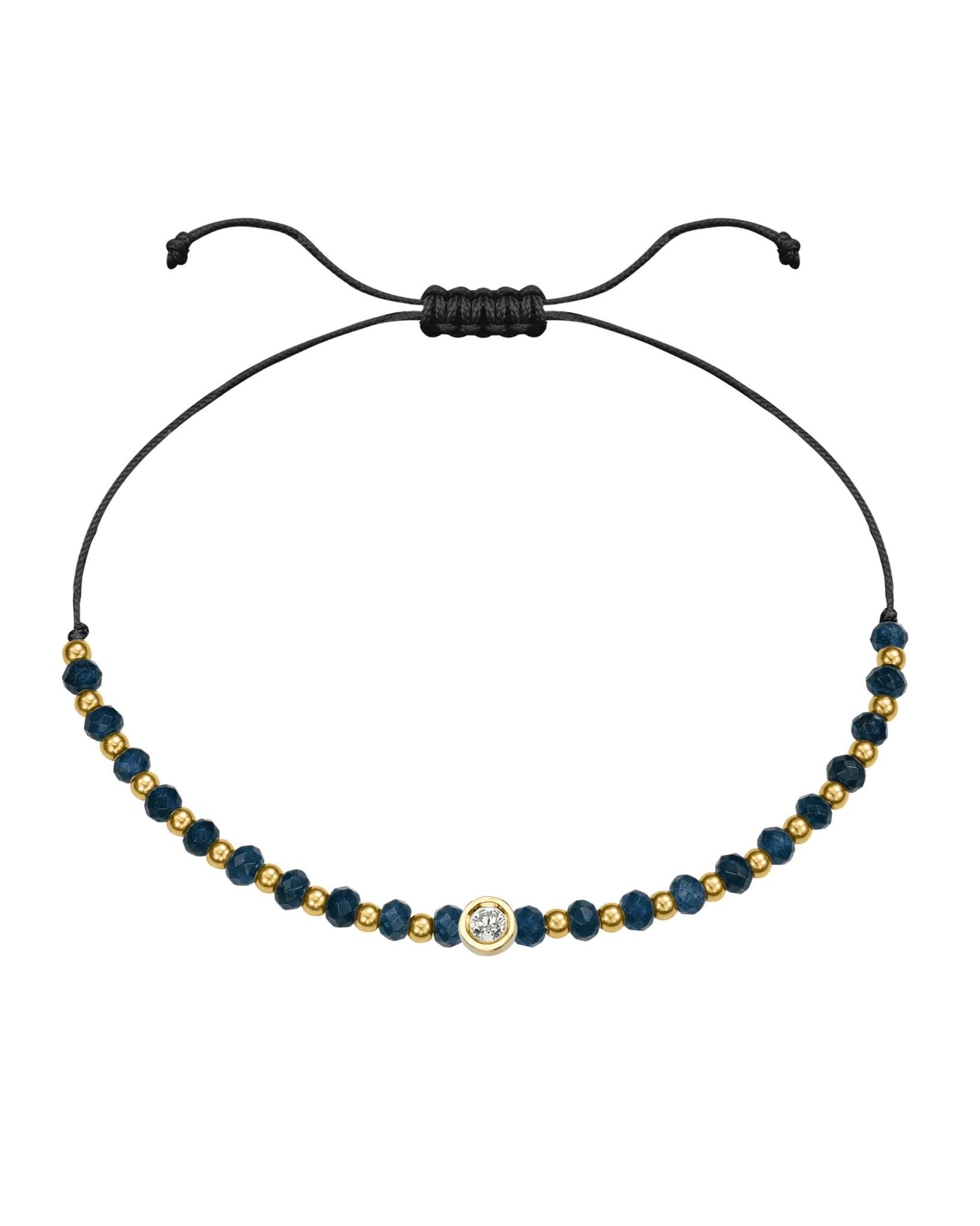 Lapis Gemstone String of Love Bracelet for Wisdom - 14K Yellow Gold Bracelets 14K Solid Gold Black Medium: 0.04ct 