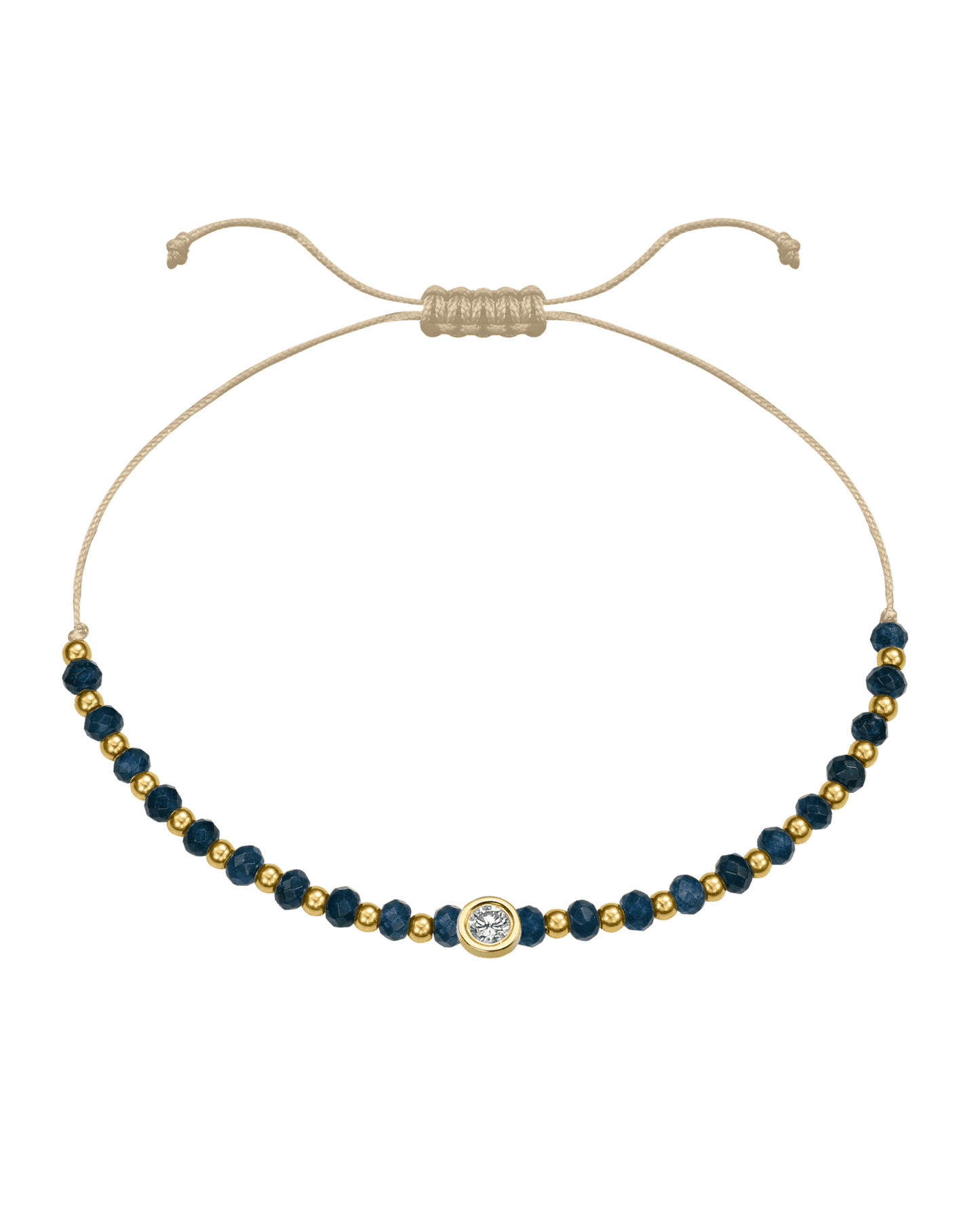 Lapis Gemstone String of Love Bracelet for Wisdom - 14K Yellow Gold Bracelets 14K Solid Gold Beige Large: 0.1ct 