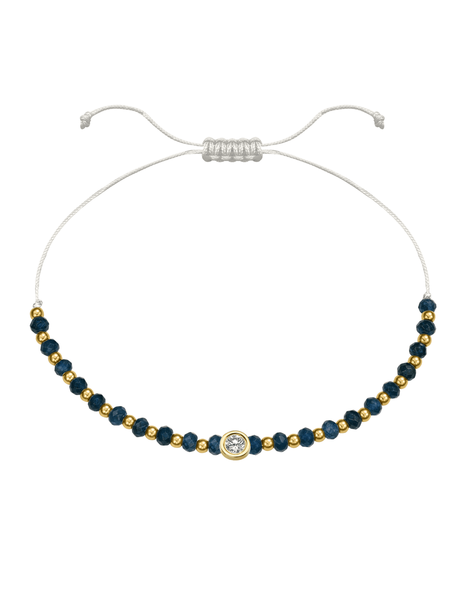 Lapis Gemstone String of Love Bracelet for Wisdom - 14K Yellow Gold Bracelets 14K Solid Gold Pearl Large: 0.1ct 