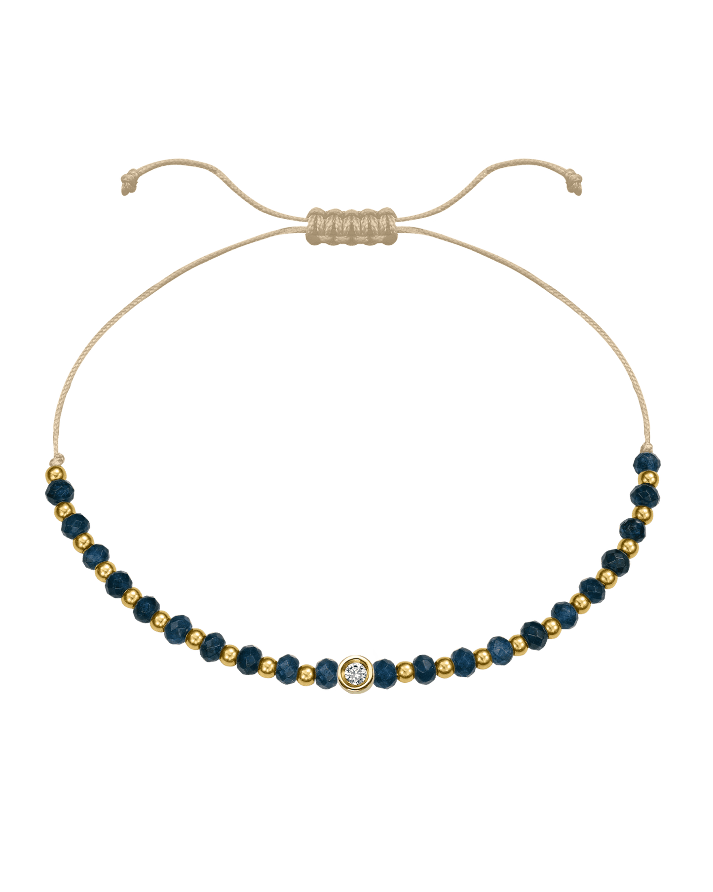 Lapis Gemstone String of Love Bracelet for Wisdom - 14K Yellow Gold Bracelets 14K Solid Gold Beige Small: 0.03ct 